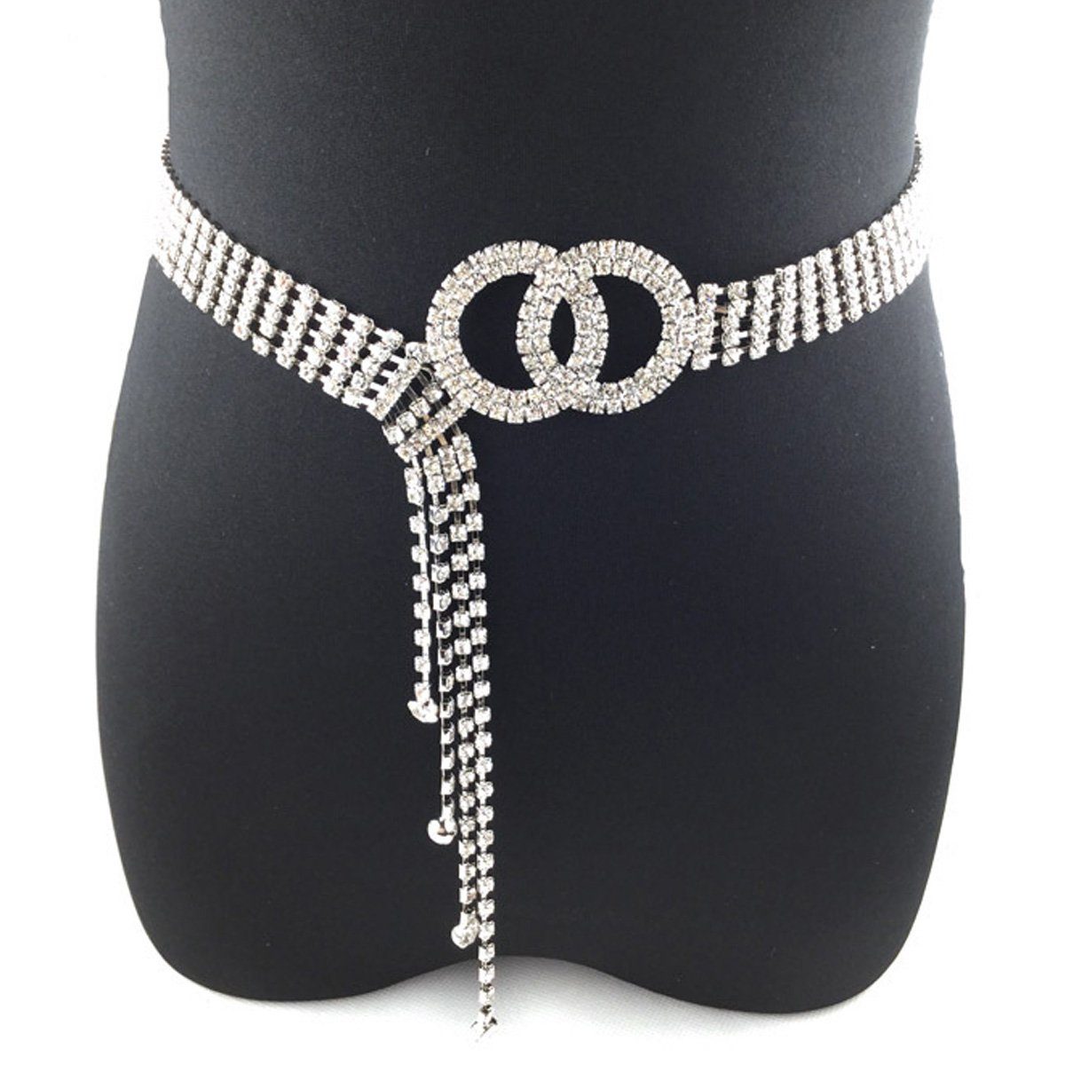 FeelGlad Taillengürtel Bauchkette für Frauen Strass Gürtel Doppel O-Ring Taillengürtel Silber