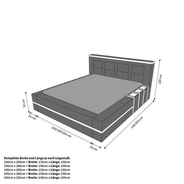 Sofa Dreams Boxspringbett Asti Bett Kunstleder Premium Komplettbett mit LED Beleuchtung, mit Topper, mit Matratze, mit LED Beleuchtung