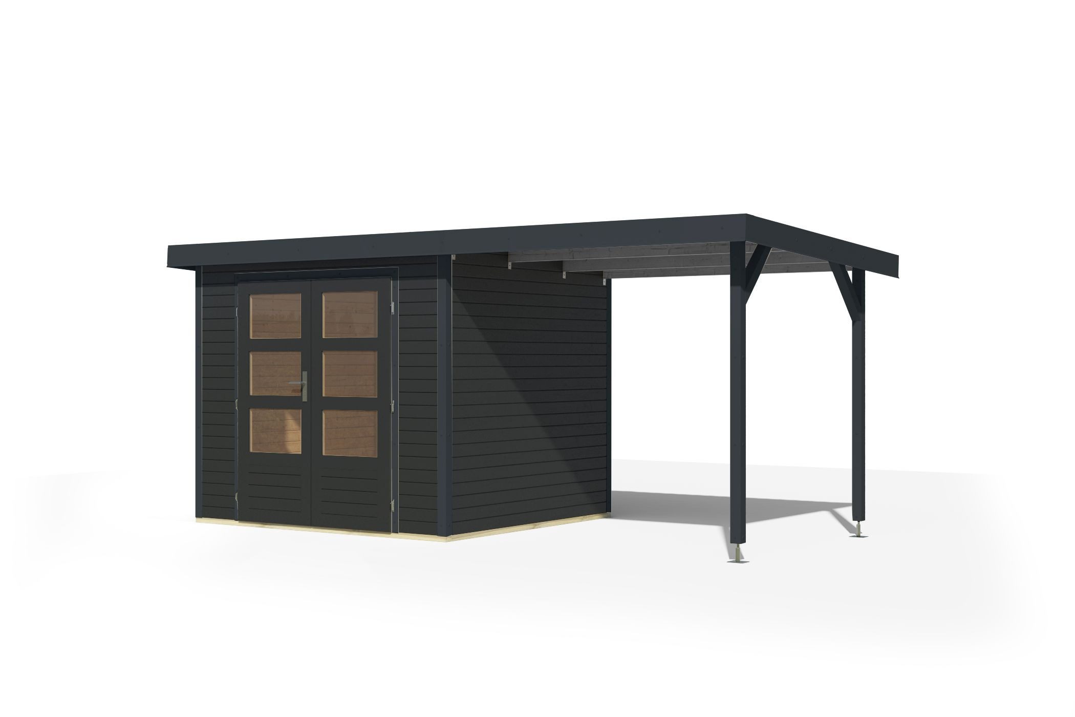 Karibu Gartenhaus Gartenhaus Hollywood in versch. Größen und Farben, opt. mit Anbaudach, BxT: 455x214 cm, (1 Stück, Gartenhaus Hollywood XL mit Anbaudach, anthrazit), Größe XL mit Anbaudach, anthrazit