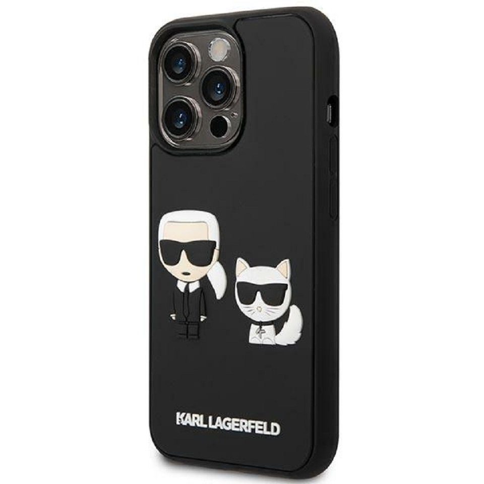 KARL LAGERFELD Handyhülle Case iPhone 14 Pro Kunststoff schwarz Katze und Karl 3D 6,1 Zoll, Kantenschutz