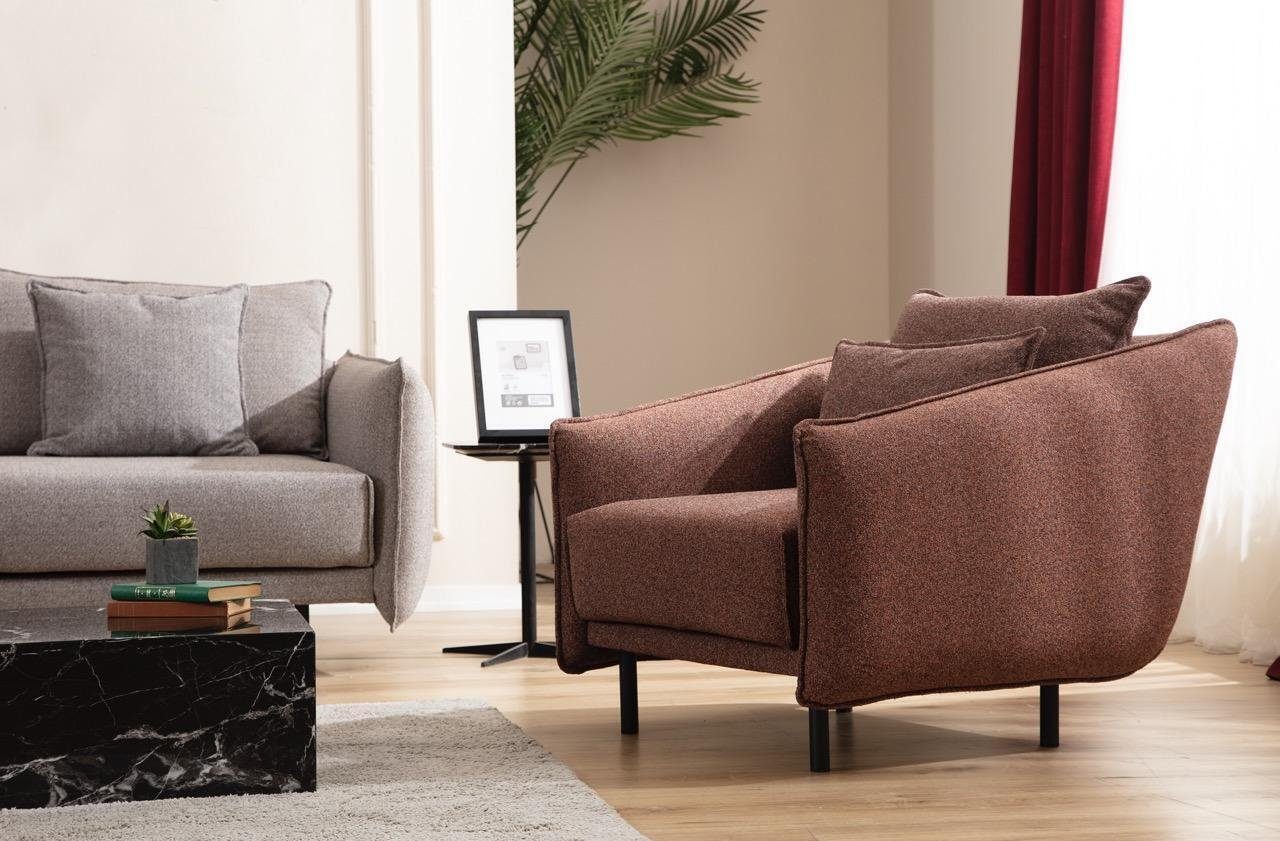 Sofa 1 Teile, 3+3+1 Sofagarnitur in Made Design, Sitzer Stoff Sessel Sofa Luxus JVmoebel braun Sofas Europa