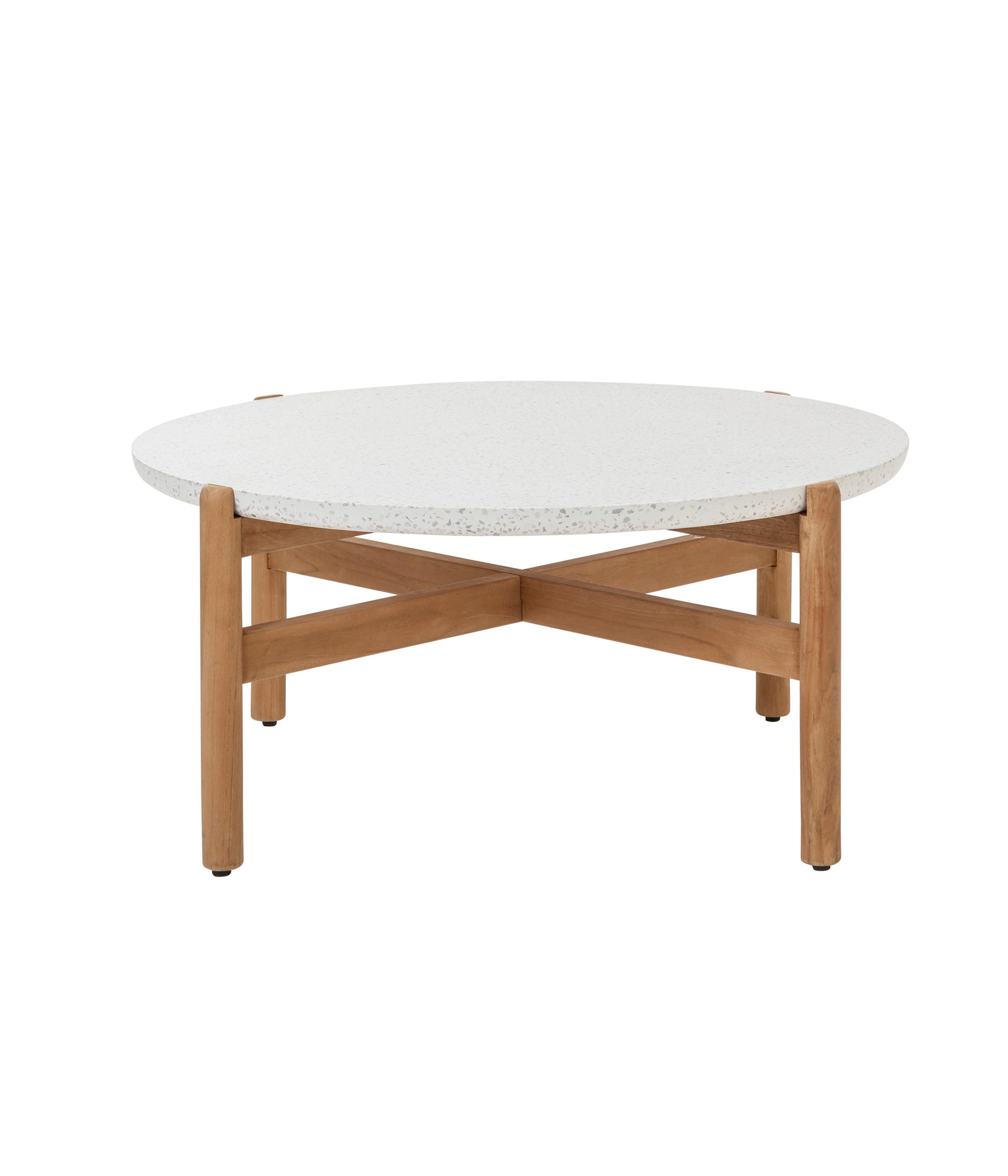 Dehner Balkonset Lounge Tisch Portofino, Ø 80 cm, Höhe 37.8 cm, aus FSC® zertifiziertem Teakholz, mit trendiger Terrazzo-Tischplatte