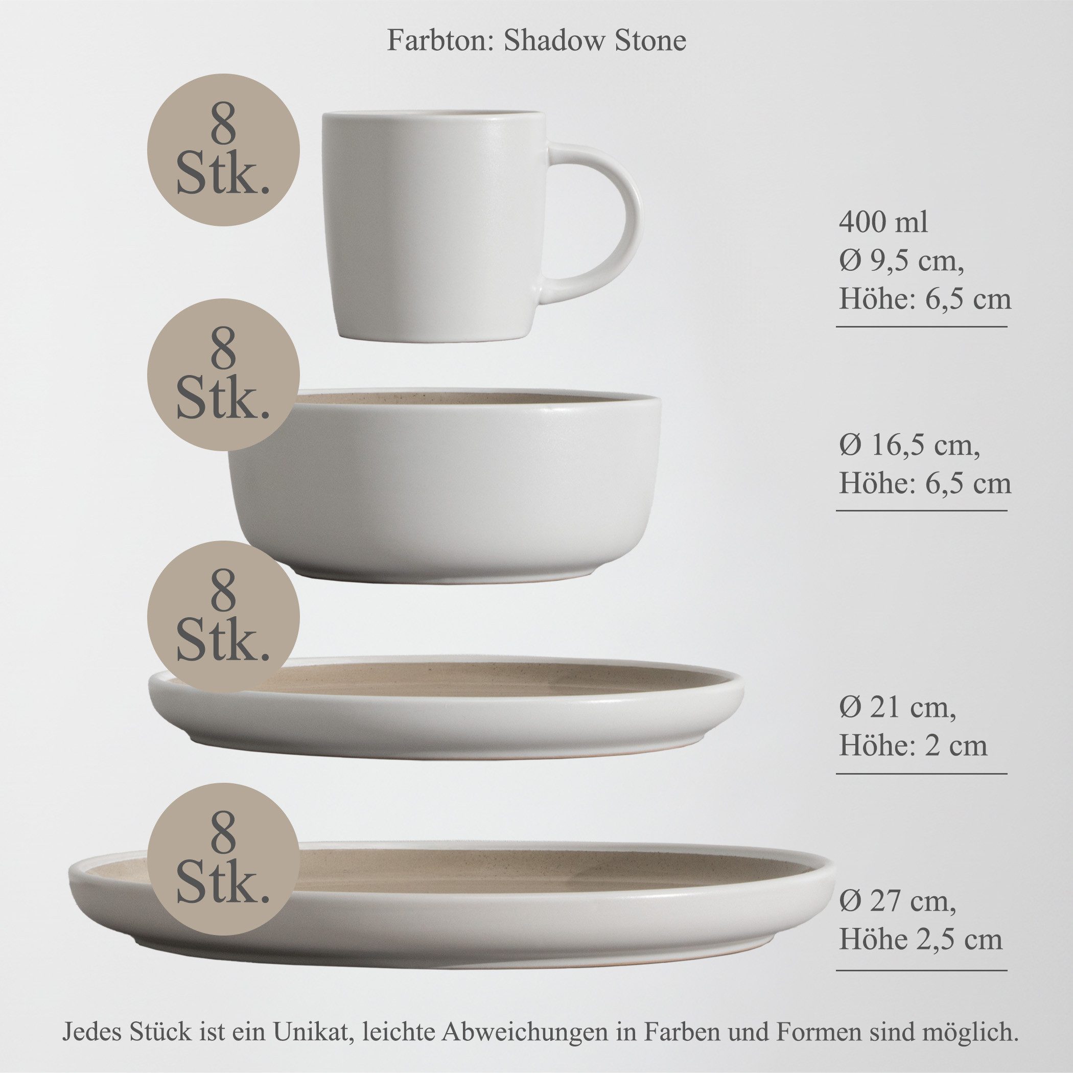 Hausfelder Geschirr-Set Steingut Geschirrset 8 Personen, Tafelservice 32teilig, Shadow Stone (32-tlg), 8 Personen, Steinzeug, spülmaschinen- & mikrowellengeeign – Bild 2 von 5