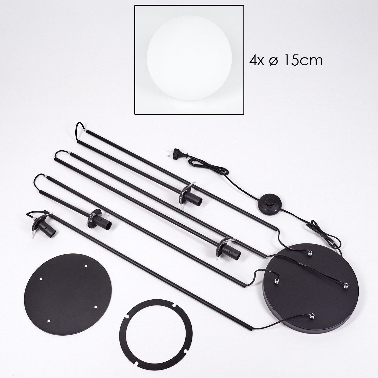 hofstein Stehlampe Stehlampe aus Metall/Glas in Schwarz/Milchglas/Weiß, ohne Leuchtmittel, Stehleuchte im Retro-Design m. Glasschirmen (15cm), Fußschalter, E14