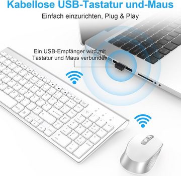 GALENMORO (Deutsch) USB QWERTZ Funk Tastatur- und Maus-Set, Ultradünne Leise Ergonomisch Tastatur für Computer/PC/Laptop/Smart TV