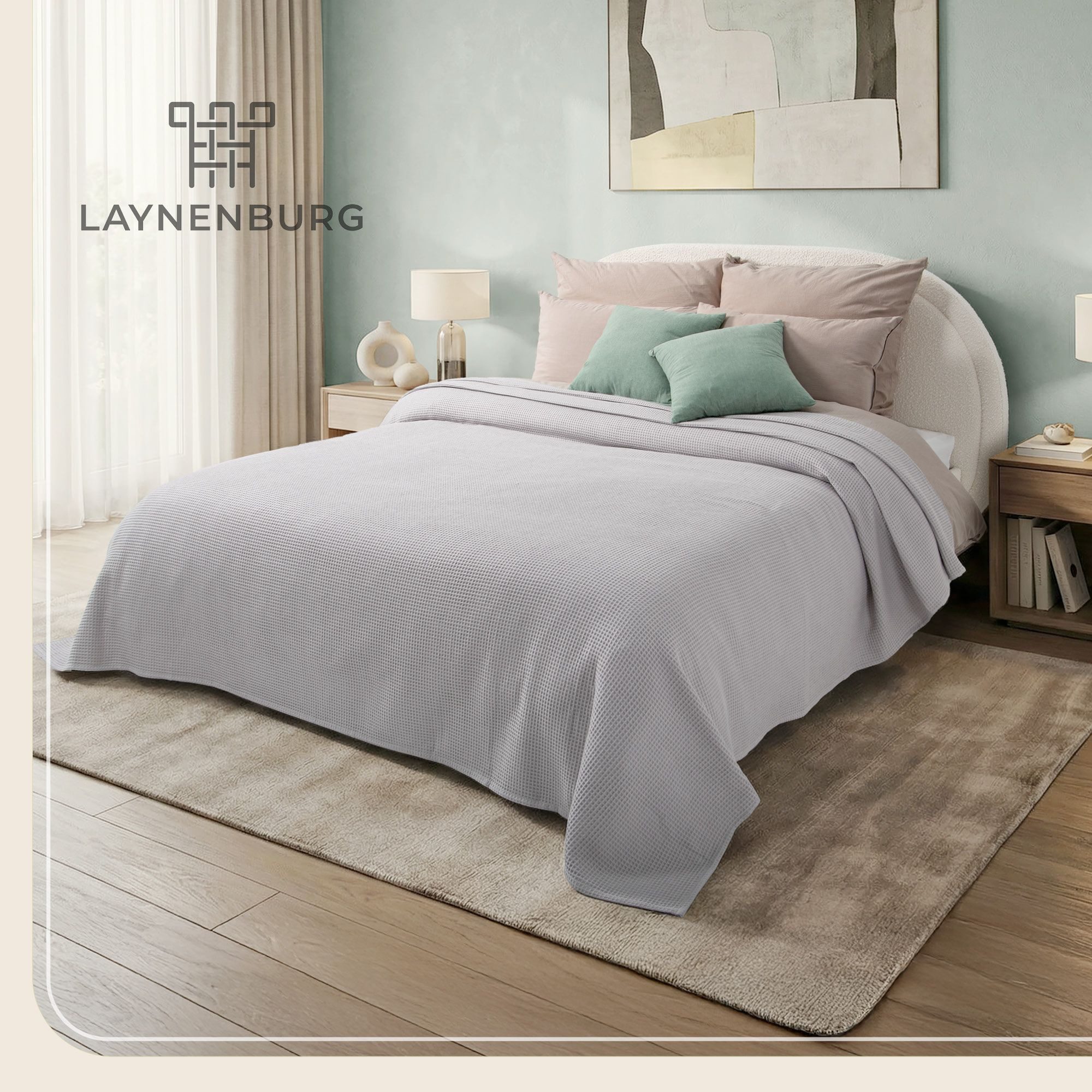 Laynenburg Tagesdecke Waffelpique aus 100% Baumwolle – Baumwolldecke, Kuscheldecke, Wohndecke als Sommerdecke, Bett-Überwurf, Couch-Überwurf, Sofa-Decke – Bild 2 von 5