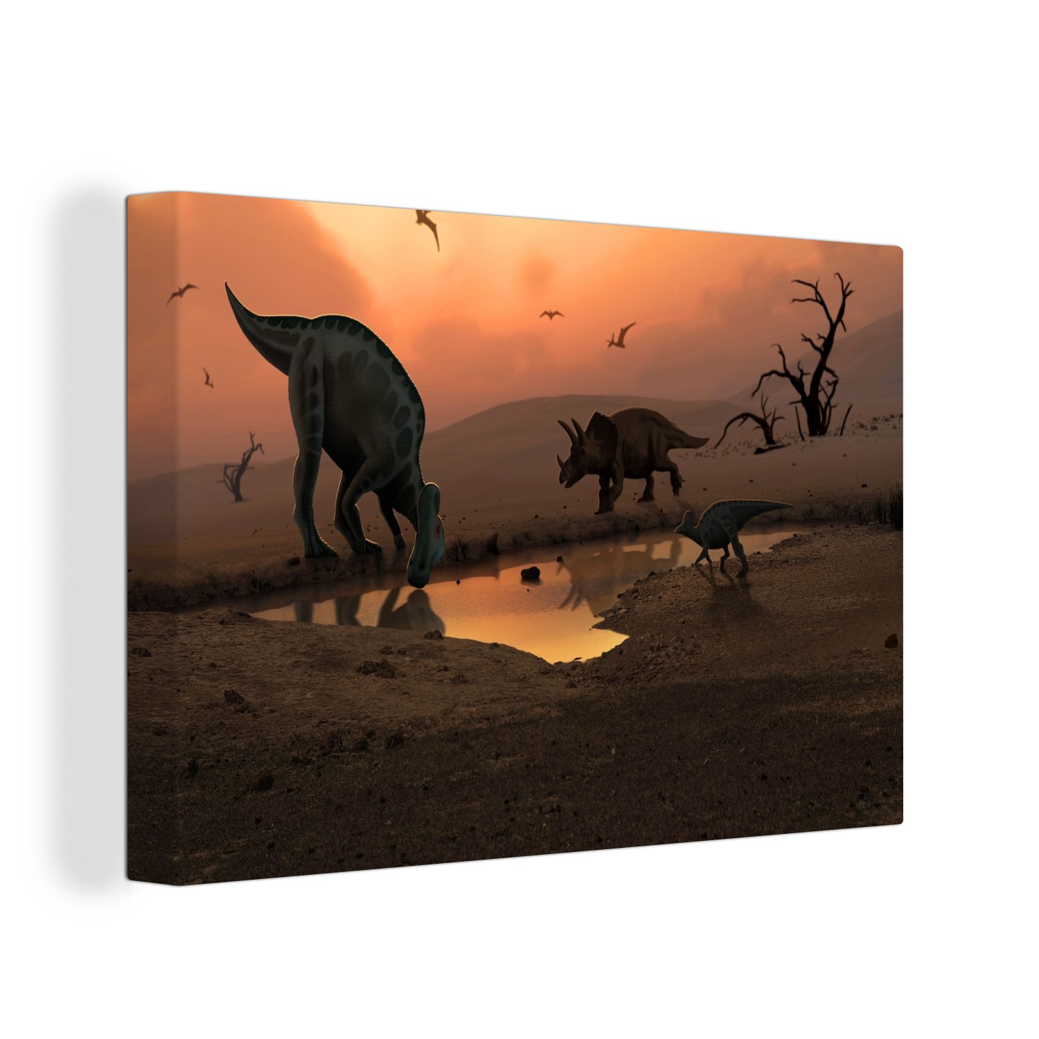 Zeichnung OneMillionCanvasses® Wanddeko, Kind, Leinwandbilder, - - - (1 30x20 Tiere Wandbild Leinwandbild - cm St), Dinosaurier Aufhängefertig, Wilde Kinder