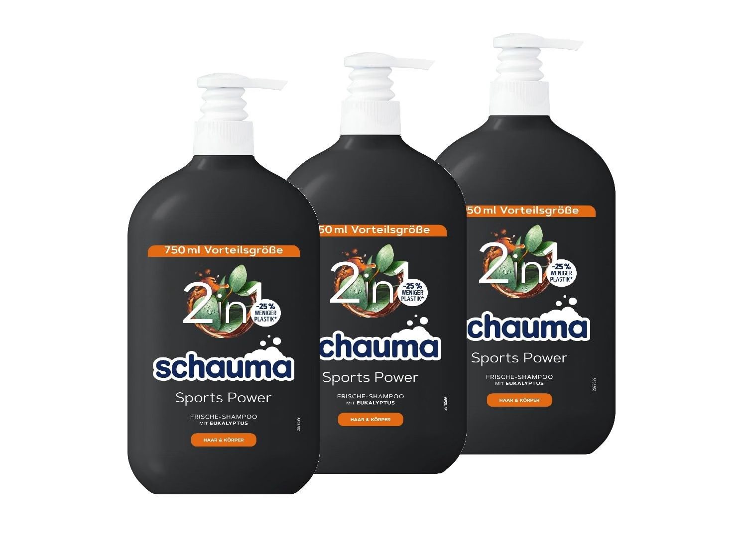 Schauma Haarshampoo 3x Schauma Schwarzkopf for Men Sports Power Shampoo (750 ml), 3-tlg., Kräftigungsshampoo, 2in1 Formel zum waschen von Haar und Körper
