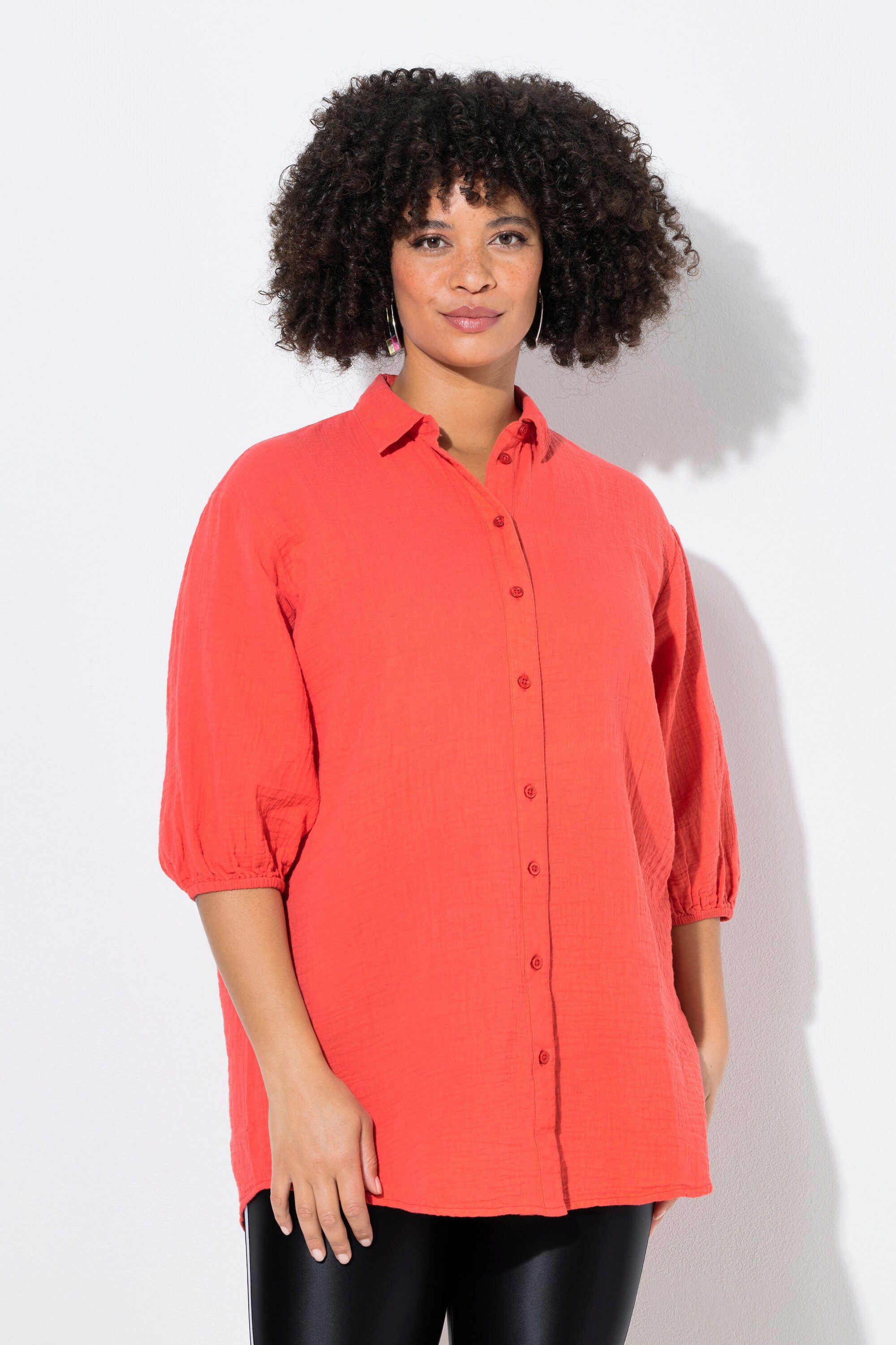 Angel of Style Hemdbluse Hemdbluse oversized Musselin 3/4-Ärmel