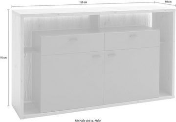 MCA furniture Sideboard Lizzano, Wohnzimmerschrank mit 3-D Rückwand, wahlweise mit Beleuchtung