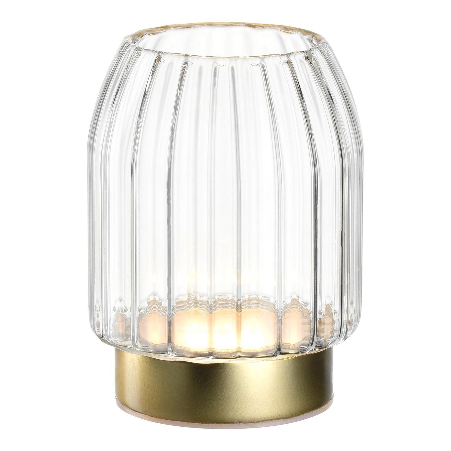 LEONARDO Dekovase LED-Vase RIPOSO, Transparent, Goldfarben, Glas (1 St), Batteriebetrieben, Ø 9 x H 12,3 cm