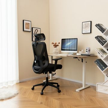COSTWAY Bürostuhl, mit Wippfunktion, verstellbarer Lordosen- & Kopfstütze