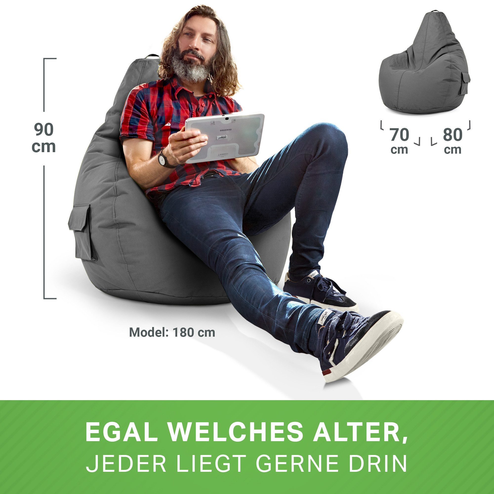 Green Bean Sitzsack Gaming Sitzsack Lounge Chair Cozy (Sitzsack mit Rückenlehne 80x70x90cm - Gaming Chair mit 230L EPS-Perlen Füllung, Kuschelig Weich Waschbar) – Bild 5 von 5