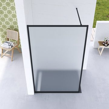 AQUALAVOS Walk-in-Dusche Duschwand Walk in Dusche Duschtrennwand Glaswand Nano Glas Höhe 203 cm, 8 mm Einscheiben-Sicherheitsglas, in 2 verschiedenen Breiten (100/120 cm), mit Stabilisationsbügel, barrierefrei, Vollsatiniert, ebenerdige Montage möglich