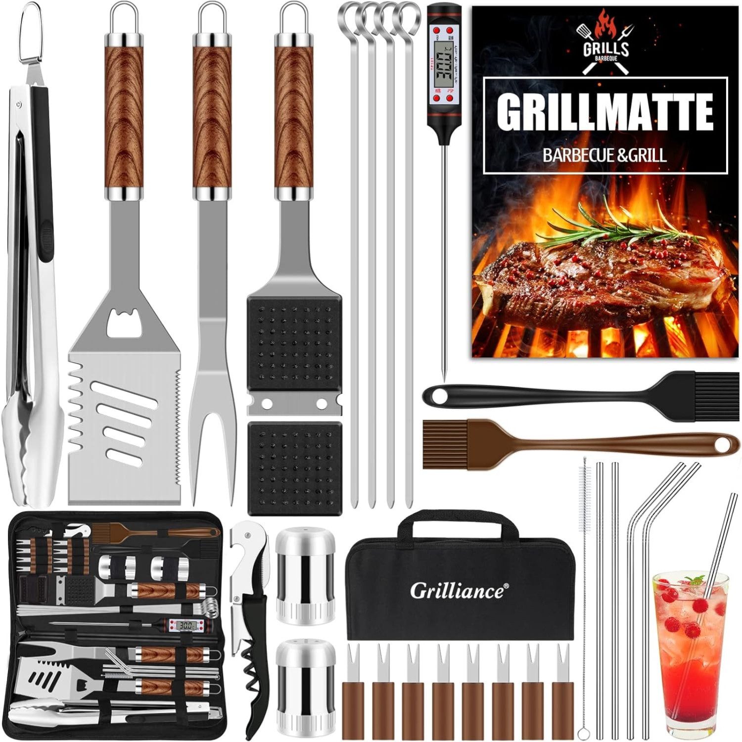 Grillbesteck-Set Grillbesteckset 30tlg Geschenke für Männer Campingzubehör Grillzubehör