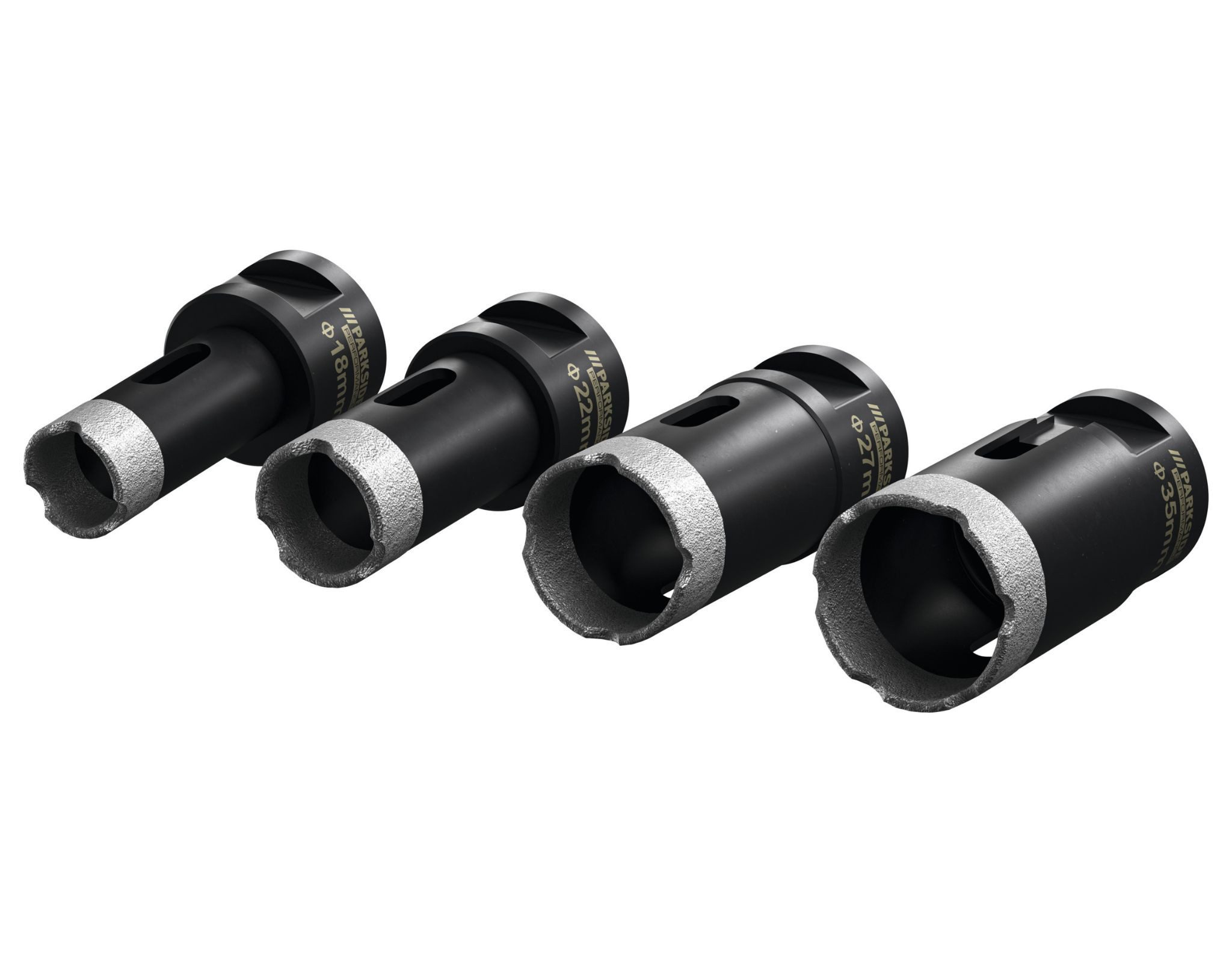Parkside Bohrkrone PERFORMANCE Diamant-Bohrkronen PDBK 3 A1 Set 4-tlg M14 Fliesen, Ø 22 mm, Set, 4-teiliges Diamant-Bohrkronen-Set für Fliesen, M14 Aufnahme