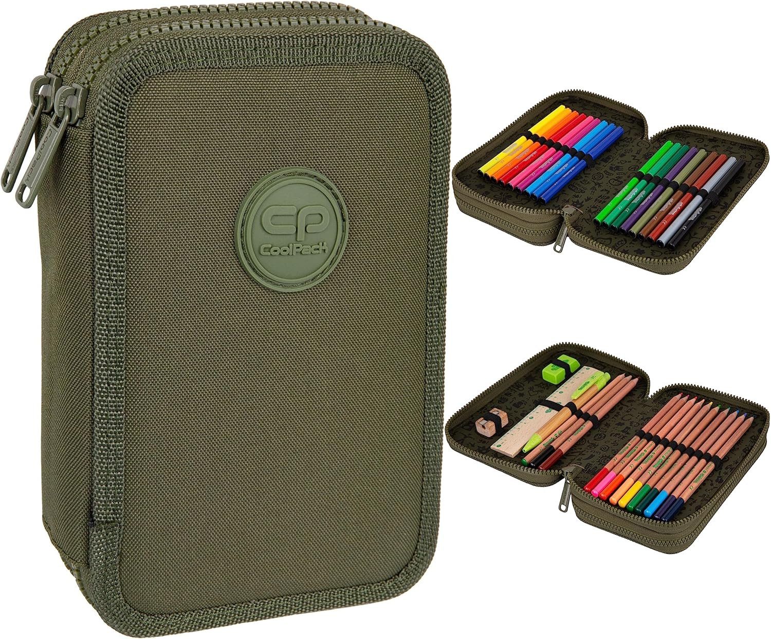 GOLDKIDS Federmäppchen COOLPACK 2-fache Federtasche Federmappe 100% recycelt, (ECO 35-teilig Schüleretui Stifte, und Pinsel inkl. Aufgabenheft Federbox Etui), Stiftetasche Schlamper-Etui Schul-Etui