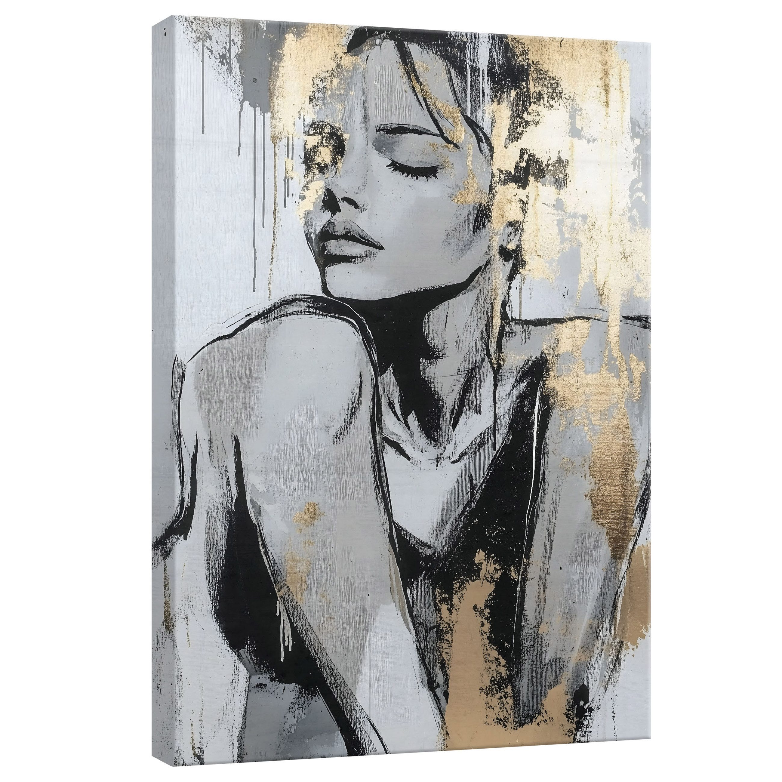 Wallarena Leinwandbild Frau Abstrakt Glamour Gold Grau Bild Wandbilder XXL günstig online kaufen