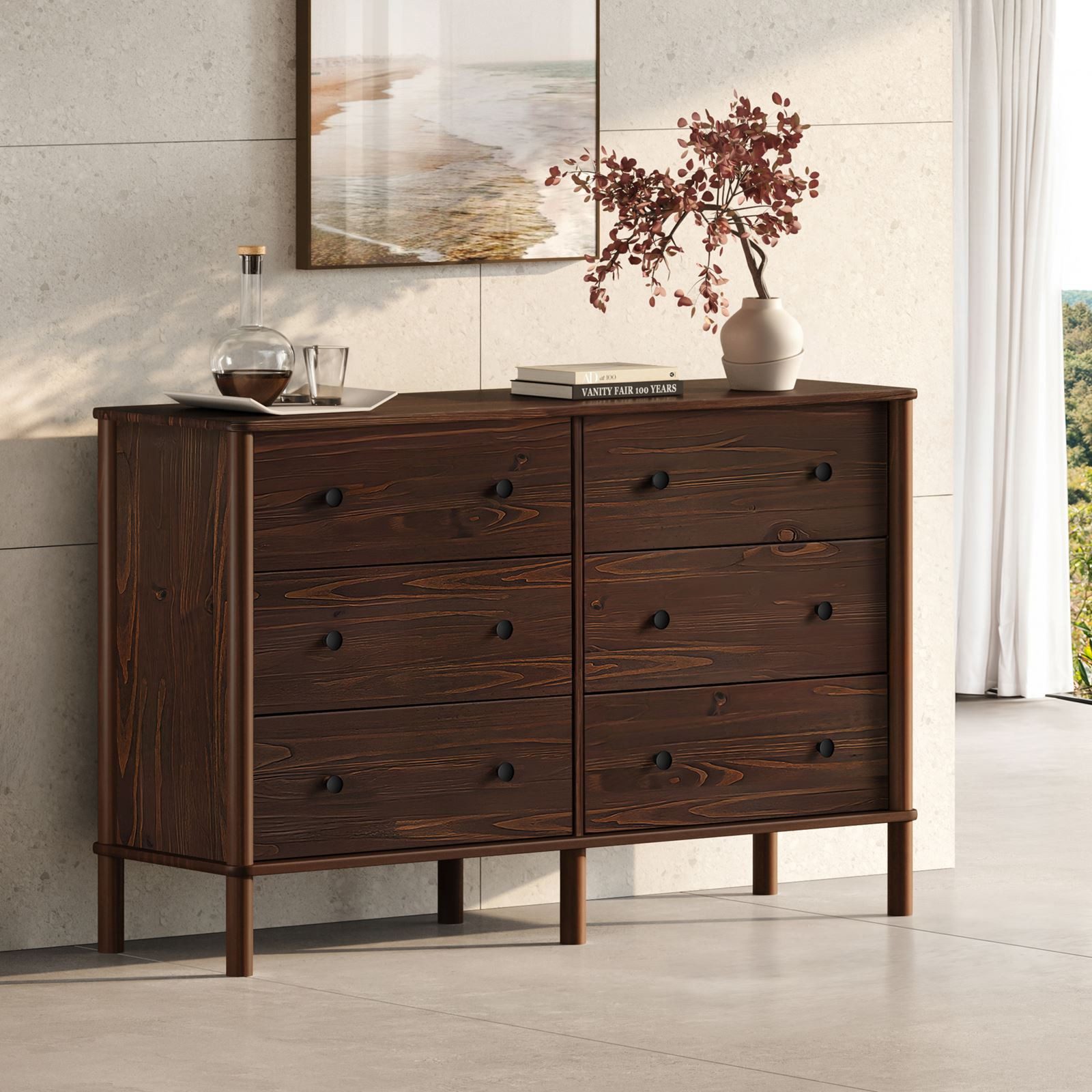 IDIMEX Kommode APOANA, Sideboard mit 6 Schubladen aus Massivholz skandi Nussbaum farben