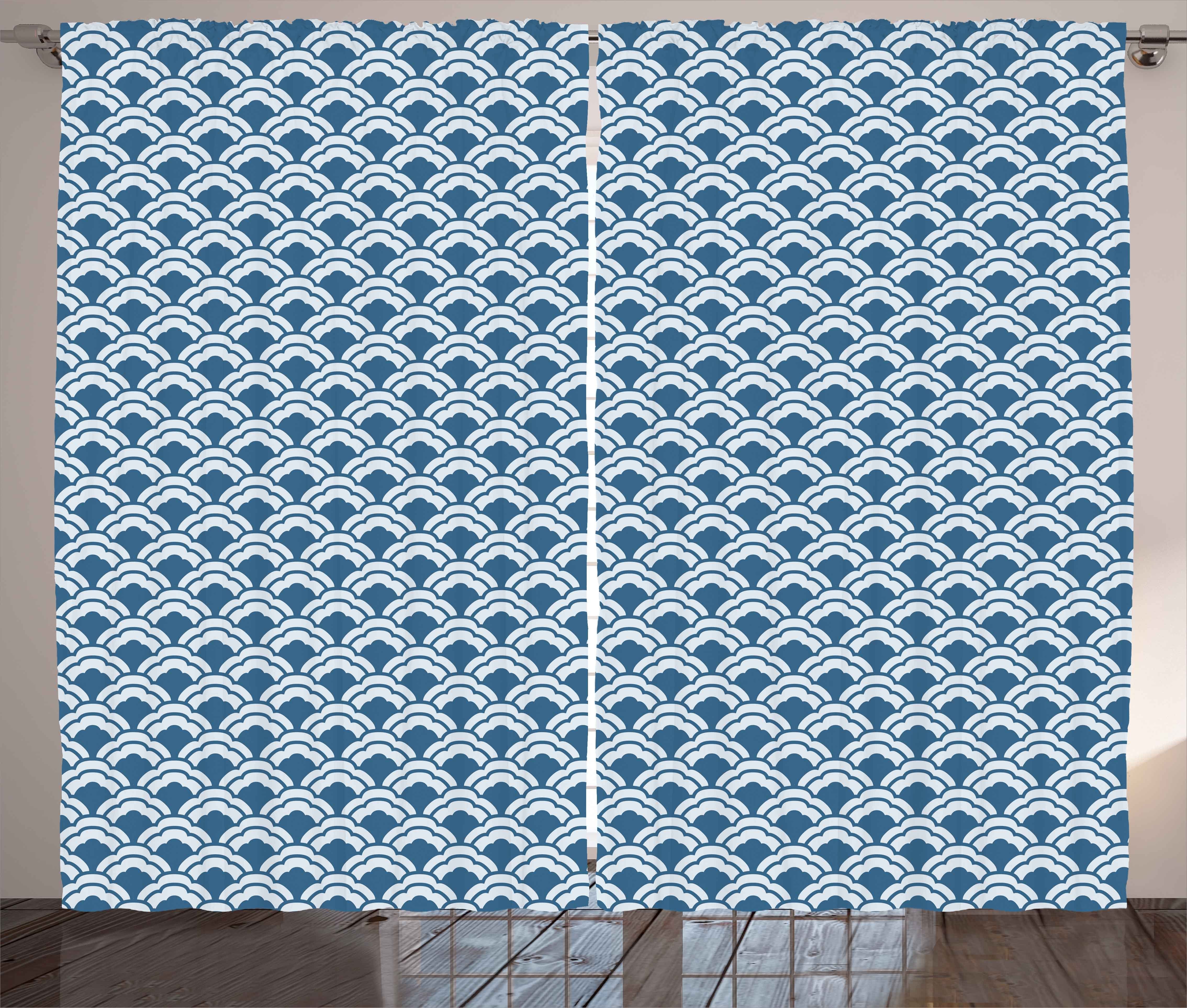 und Haken, Kräuselband Abakuhaus, Traditional Blau Gardine Schlaufen Vorhang Tile mit Schlafzimmer Chinese