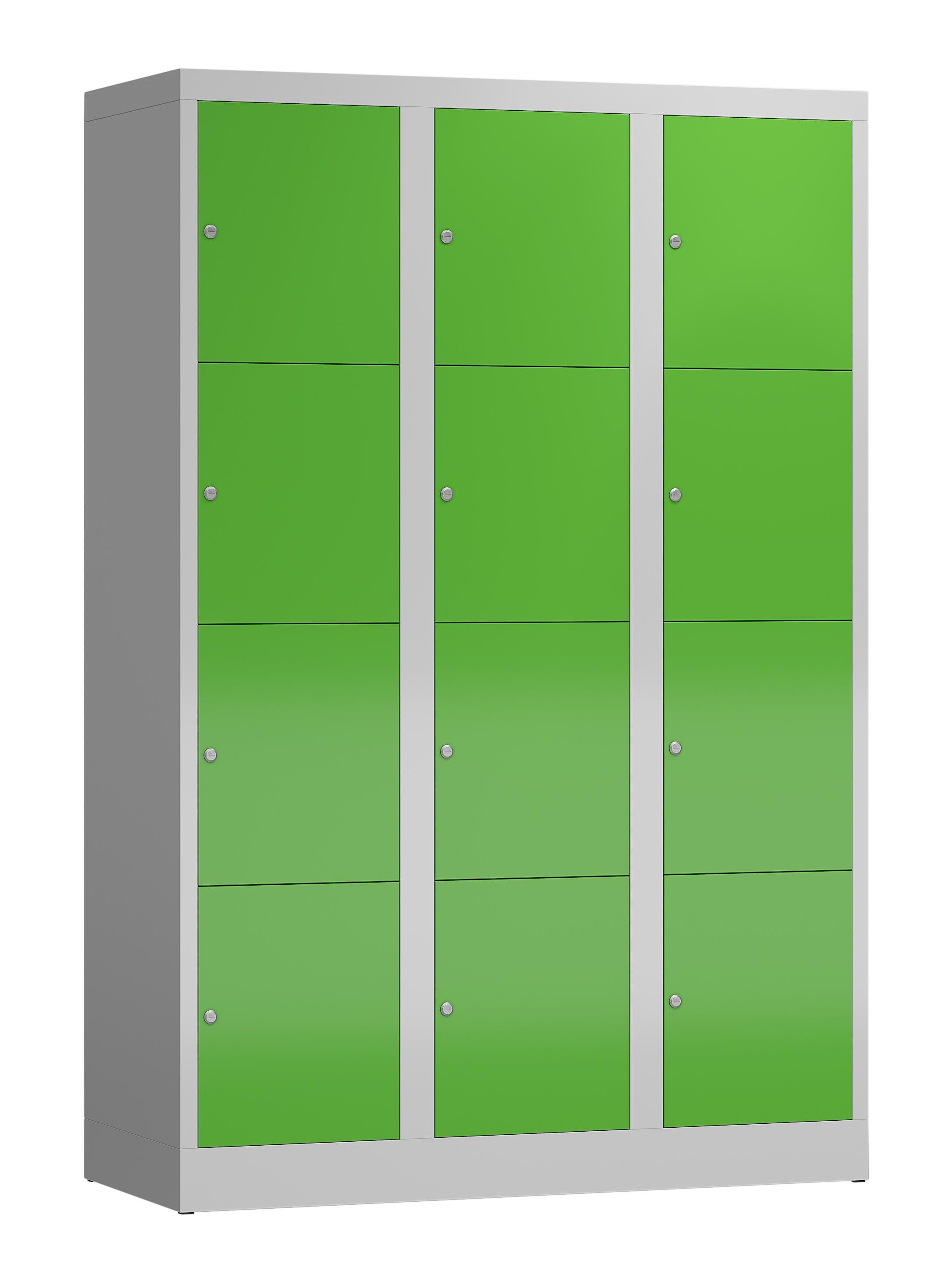 Steelboxx Fächerschrank Schließfachschrank 12 Fächer Spindschrank (1-St) komplett montiert, keine Montage notwendig Korpus: RAL 7035 Lichtgrau/ Türen: Grün | Lichtgrau