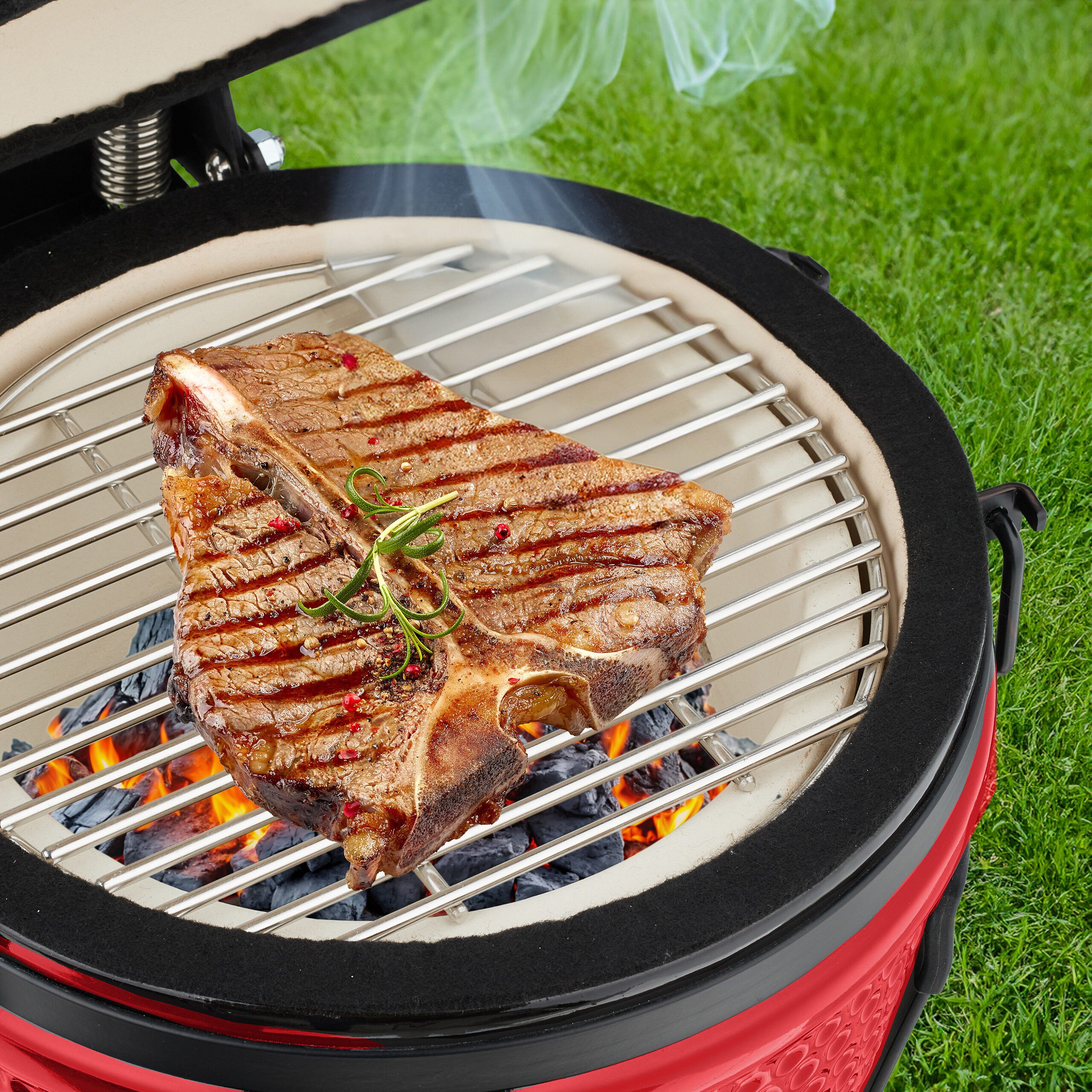 relaxdays Keramikgrill Kamado Grill aus Keramik, rot