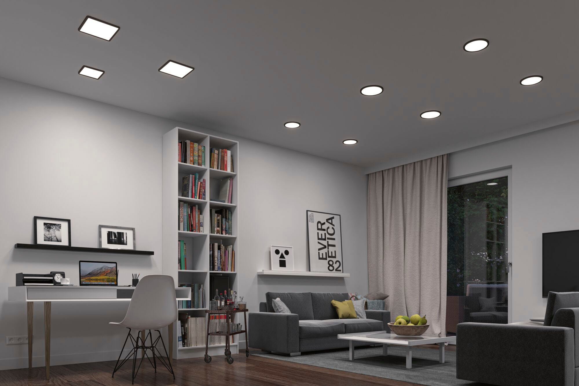 App integriert, fest LED Paulmann Home LED eckig IP44 dimmbar, Schwarz Zigbee VariFit LED Tageslichtweiß, White ZigBee, Tunable Einbauleuchte steuerbar, Smart Areo 175x175mm Einbaupanel