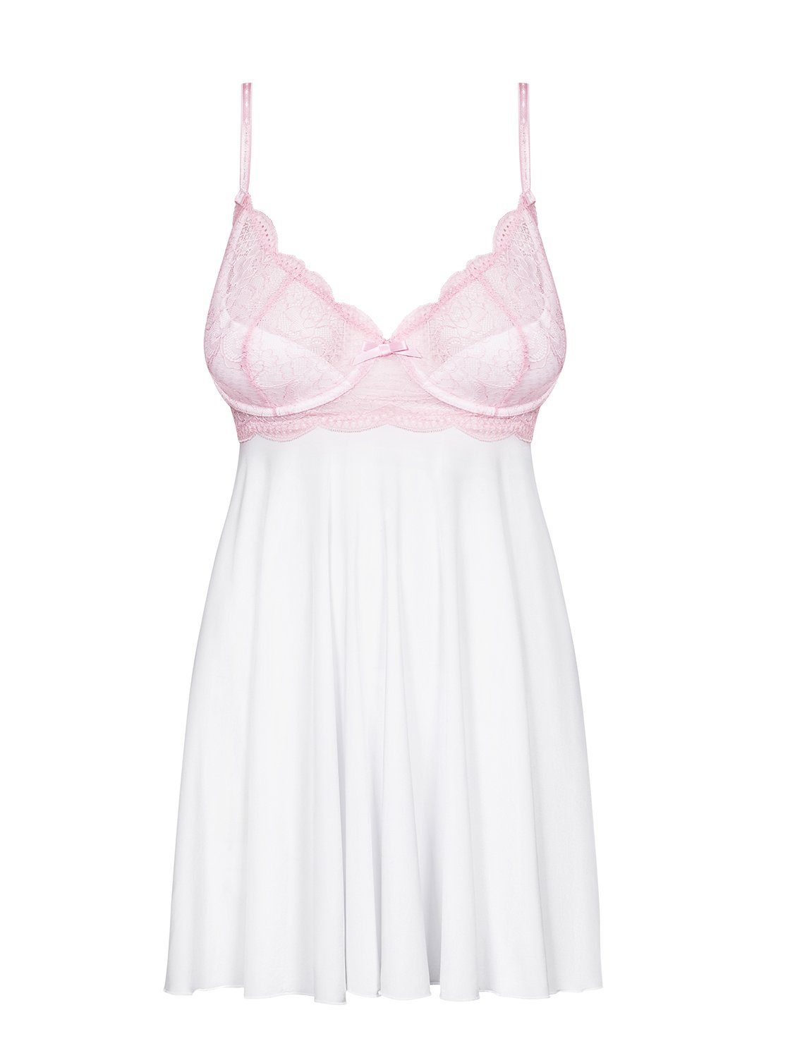 Obsessive Negligé Babydoll Girlly weiß-rosa mit String Negligee mit Spitze (2-tlg)