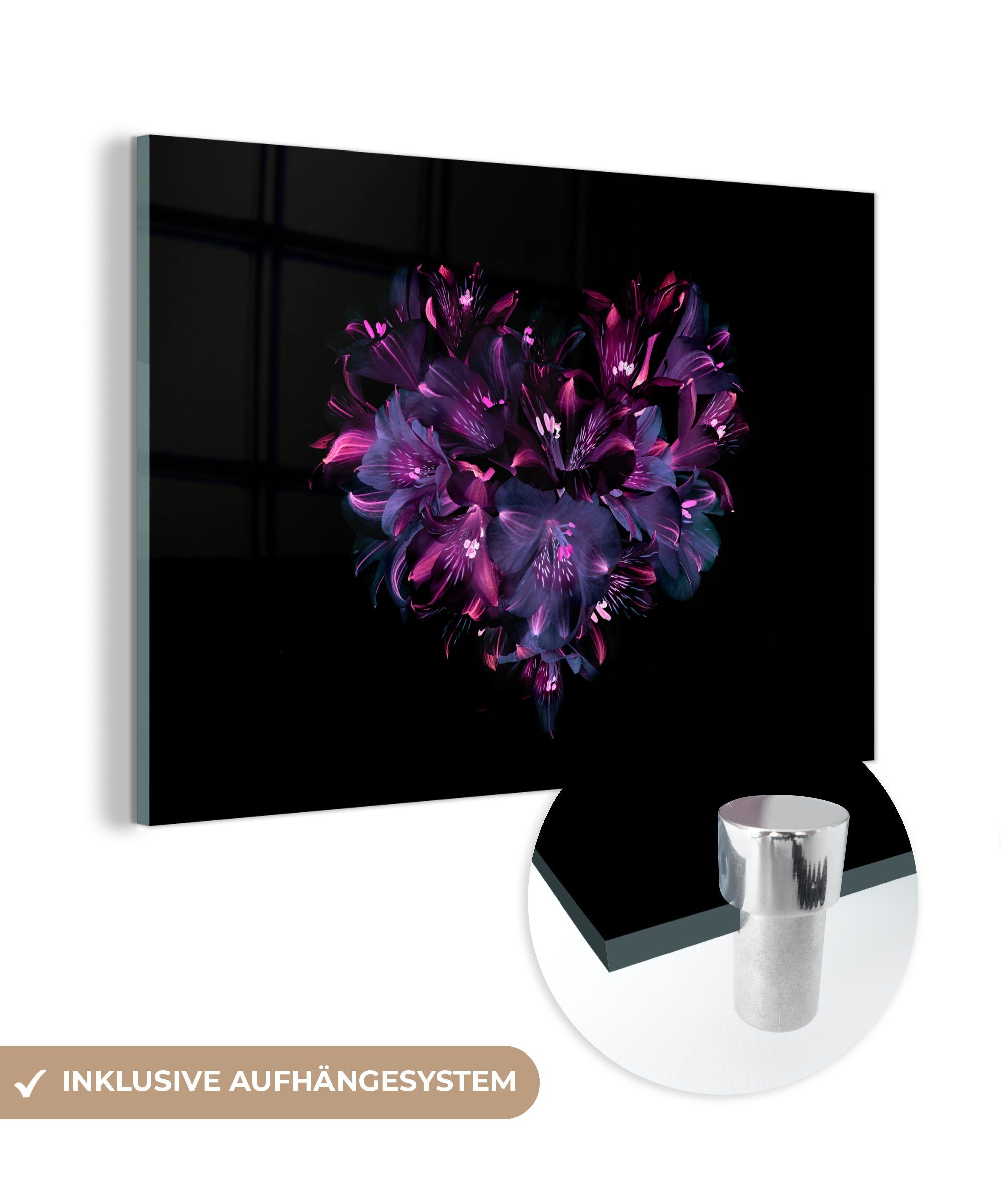 MuchoWow Acrylglasbild Lilienblüten in Herzform, (1 St), Acrylglasbilder Wohnzimmer & Schlafzimmer