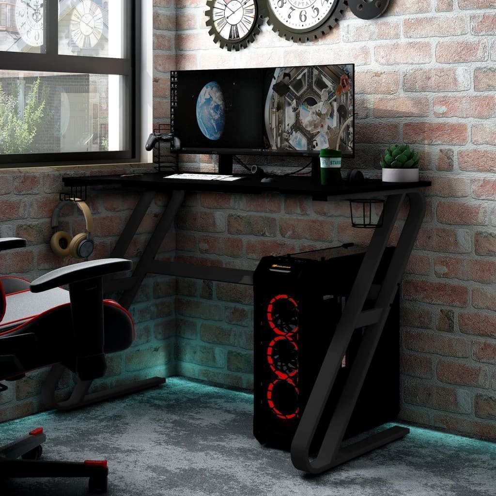 vidaXL Schreibtisch Gaming-Schreibtisch mit ZZ-Gestell Schwarz und Rot 90x60x75 cm Schwarz | Schwarz