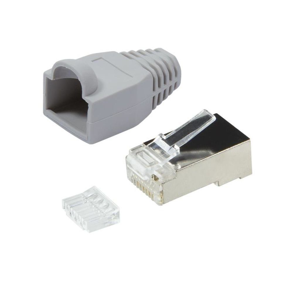 LogiLink MP0021 Netzkabel, Steckverbinder Cat.6 RJ45 100er Set geschirmt Tülle Kamm grau