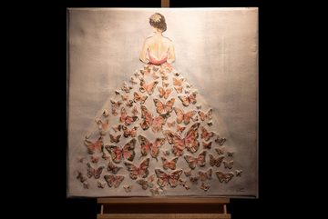 KUNSTLOFT Gemälde Schmetterlingsball 80x80 cm, Leinwandbild 100% HANDGEMALT Wandbild Wohnzimmer