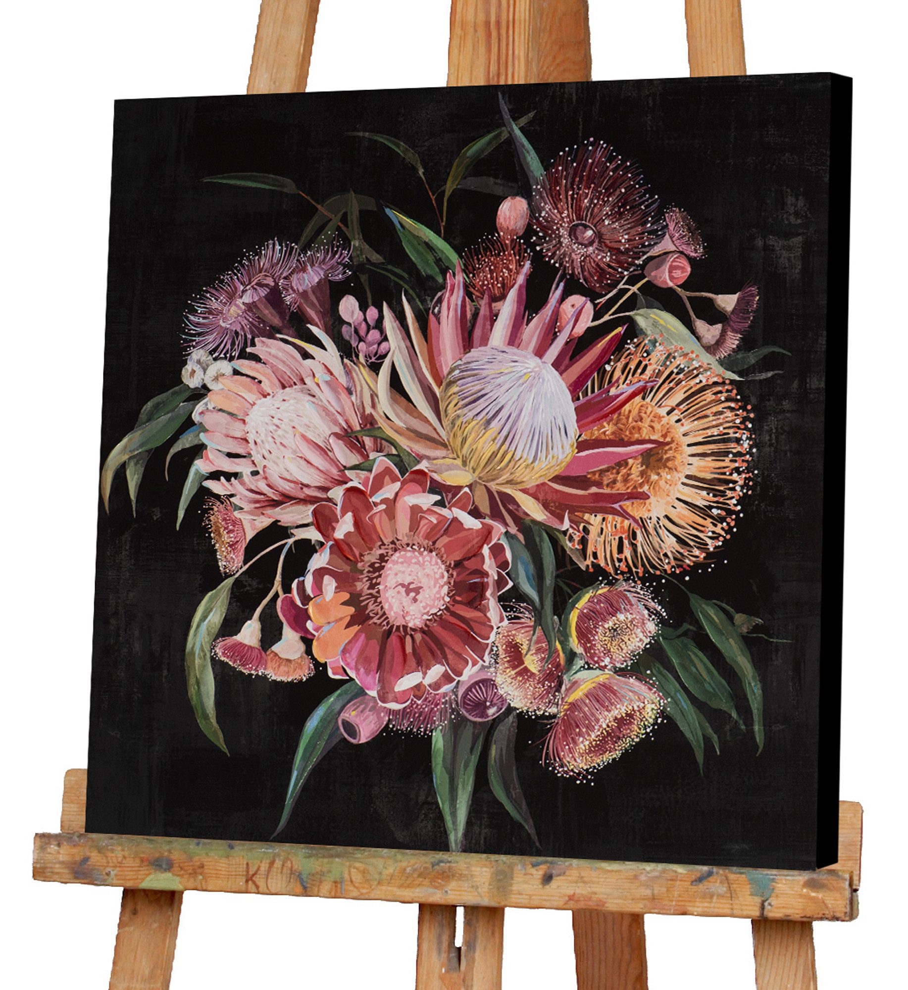 ArtUniverse Gemälde Blumenstrauß auf dunklem Hintergrund 60 x 60 cm, Naturmotiv