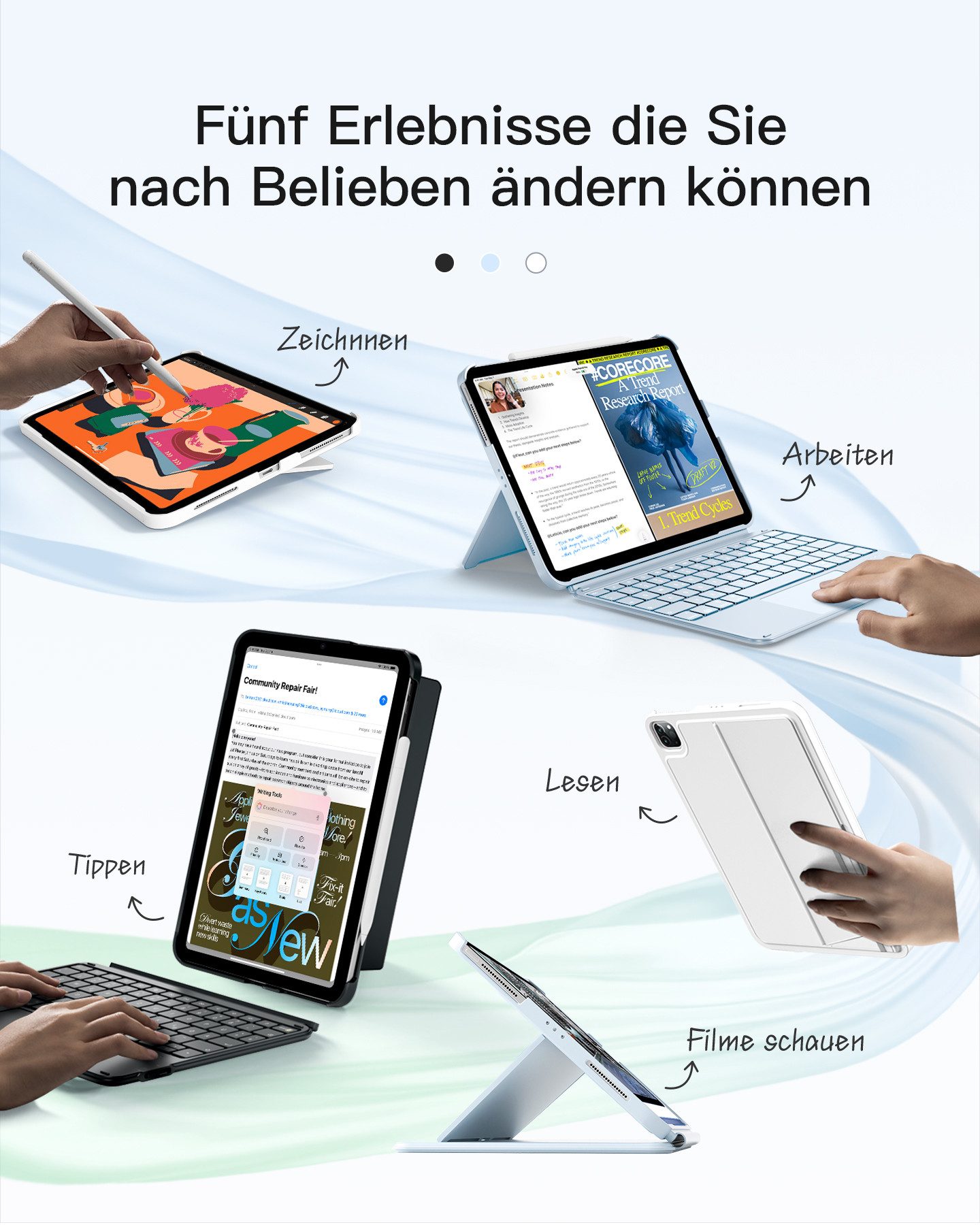 Inateck für iPad 11 Gen A16, 11 Zoll iPad Air M4 M3, iPad 10, iPad Pro 4/3/2/1 iPad-Tastatur (Ultraleichte, Abnehmbare Tastatur mit Touchpad, Tragbar) – Bild 4 von 5