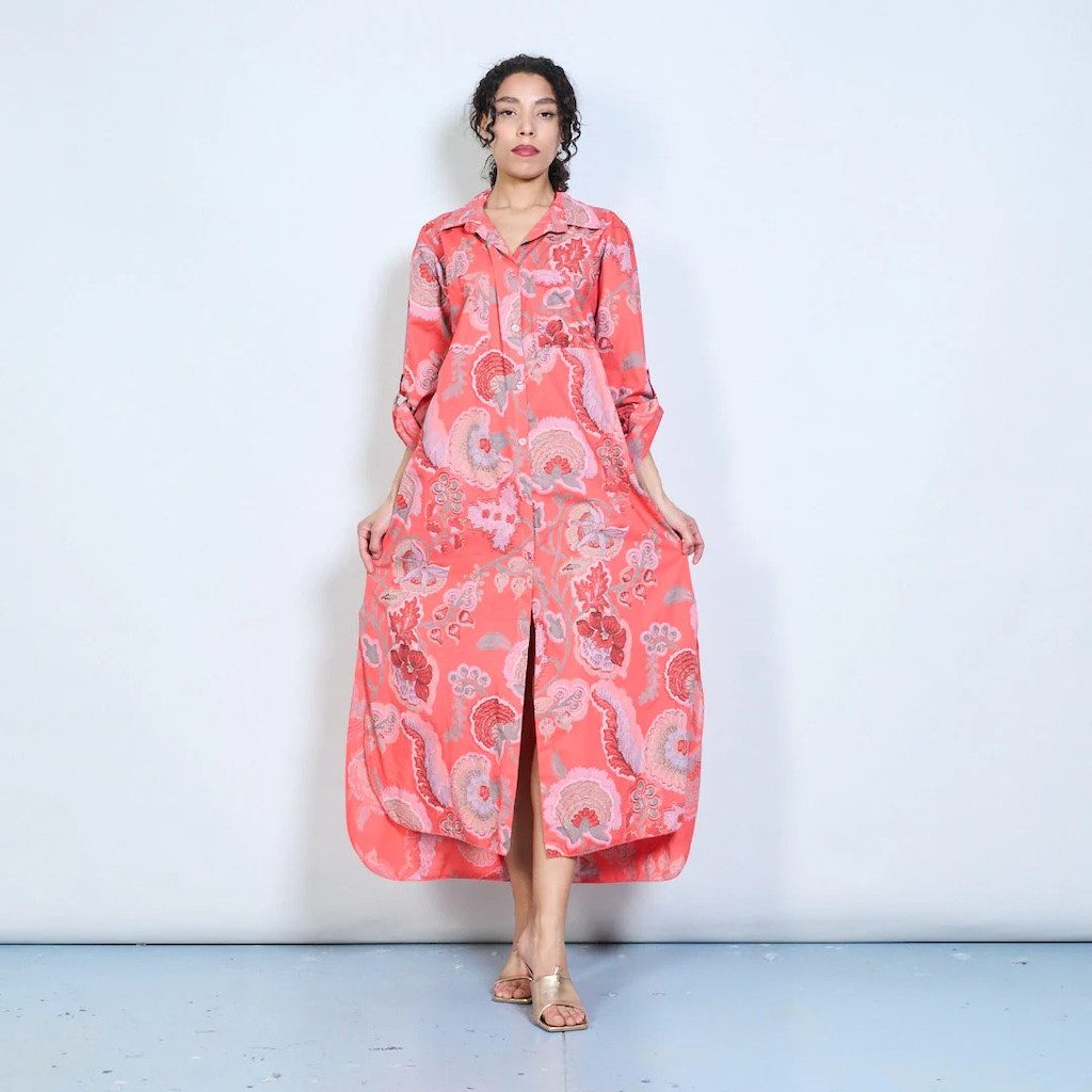 BZNA Blusenkleid Langes Hemdkleid mit Paisley Blumendruck und Knöpfen Onesize 34-42