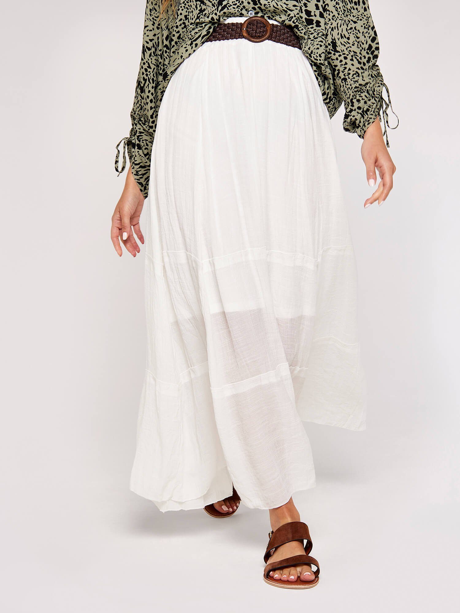 Apricot Maxirock Slub Shimmer Belt Maxi Skirt (2-tlg) mit Flechtgürtel