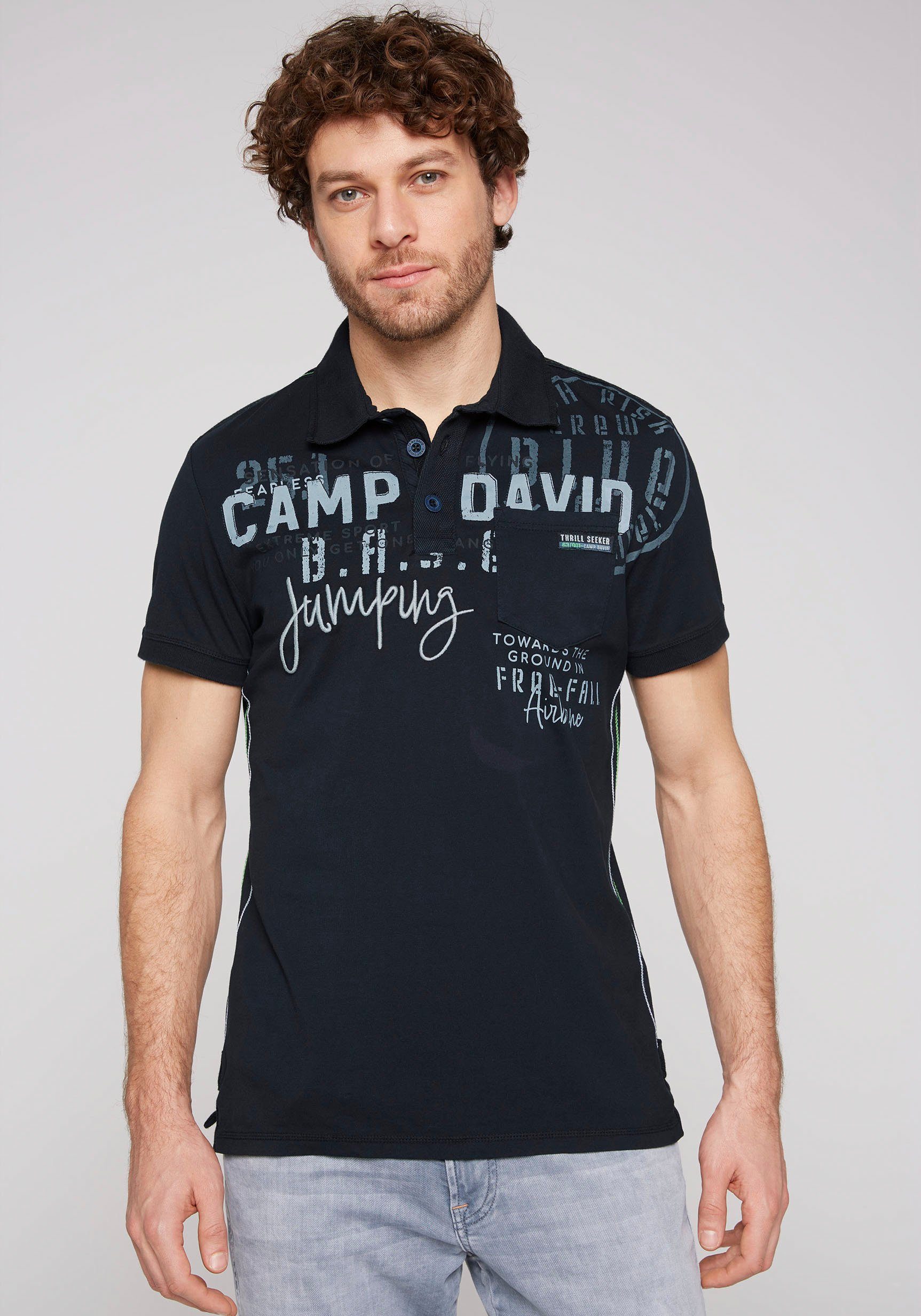 CAMP DAVID Poloshirt mit Tapes auf den Schultern deep sea