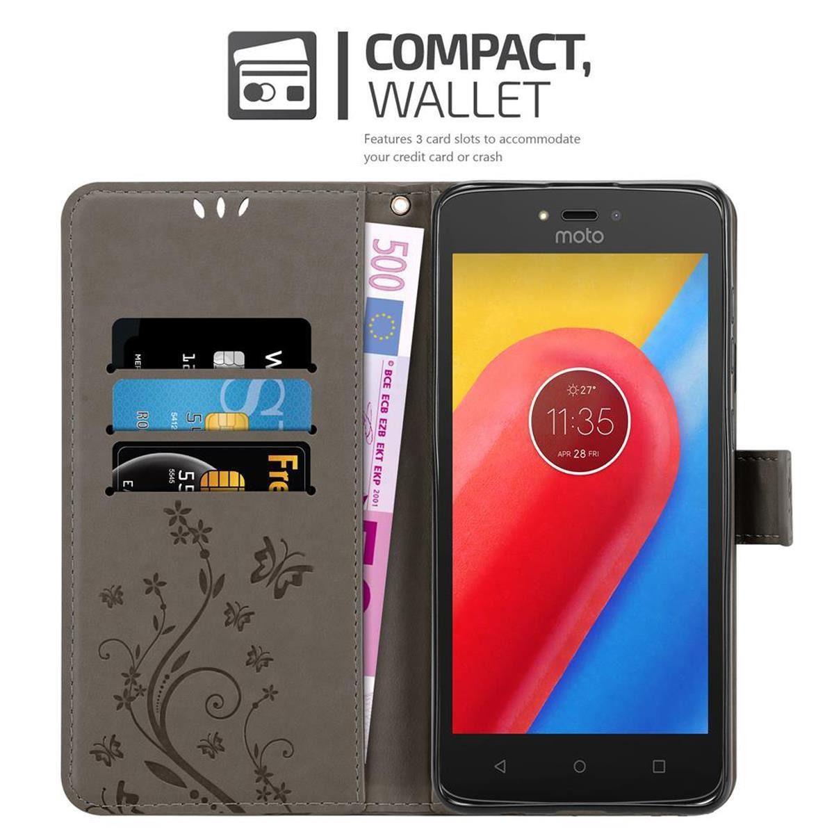 Cadorabo Handyhülle für Motorola MOTO C Hülle Motorola MOTO C, Hülle Schutzhülle Blumen Flower mit Standfunktion Kartenfach Magnet