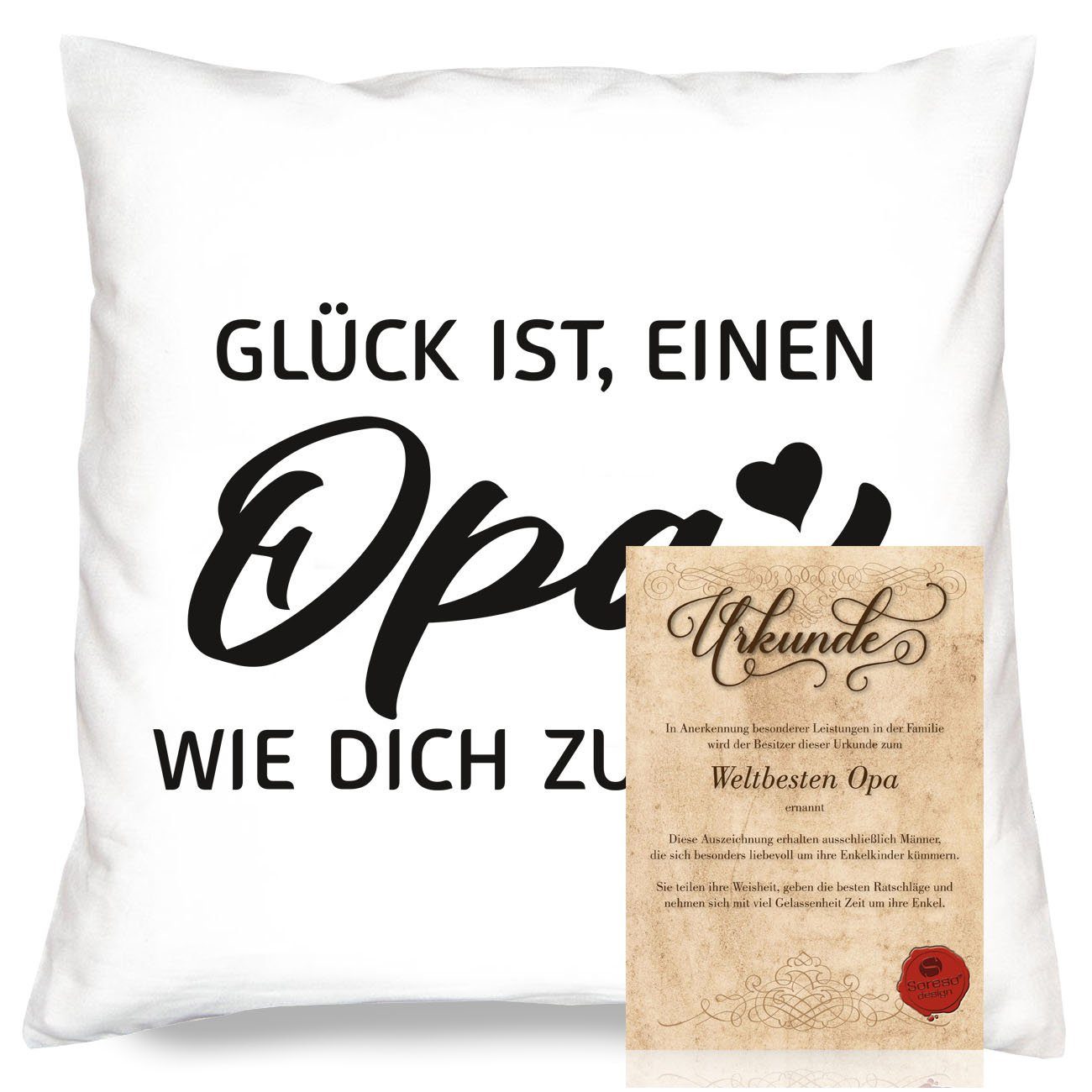 Dekokissen Geburtstag Geburtstagsgeschenk Opa Weihnachten, Vatertag + zum Kissen Soreso® Geschenk Weihnachtsgeschenk Urkunde Vatertagsgeschenk