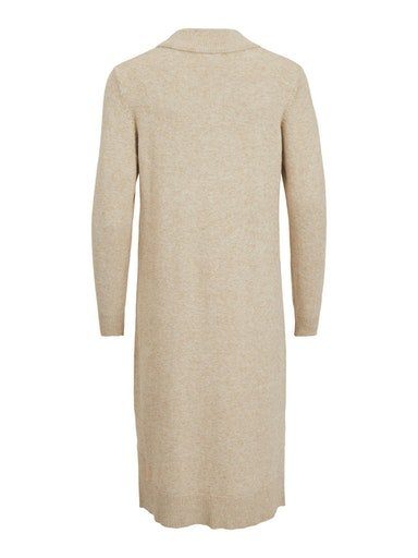 Vila Strickkleid VIRIL MIDI NOOS Melange Natural CREW DRESS NECK L/S 