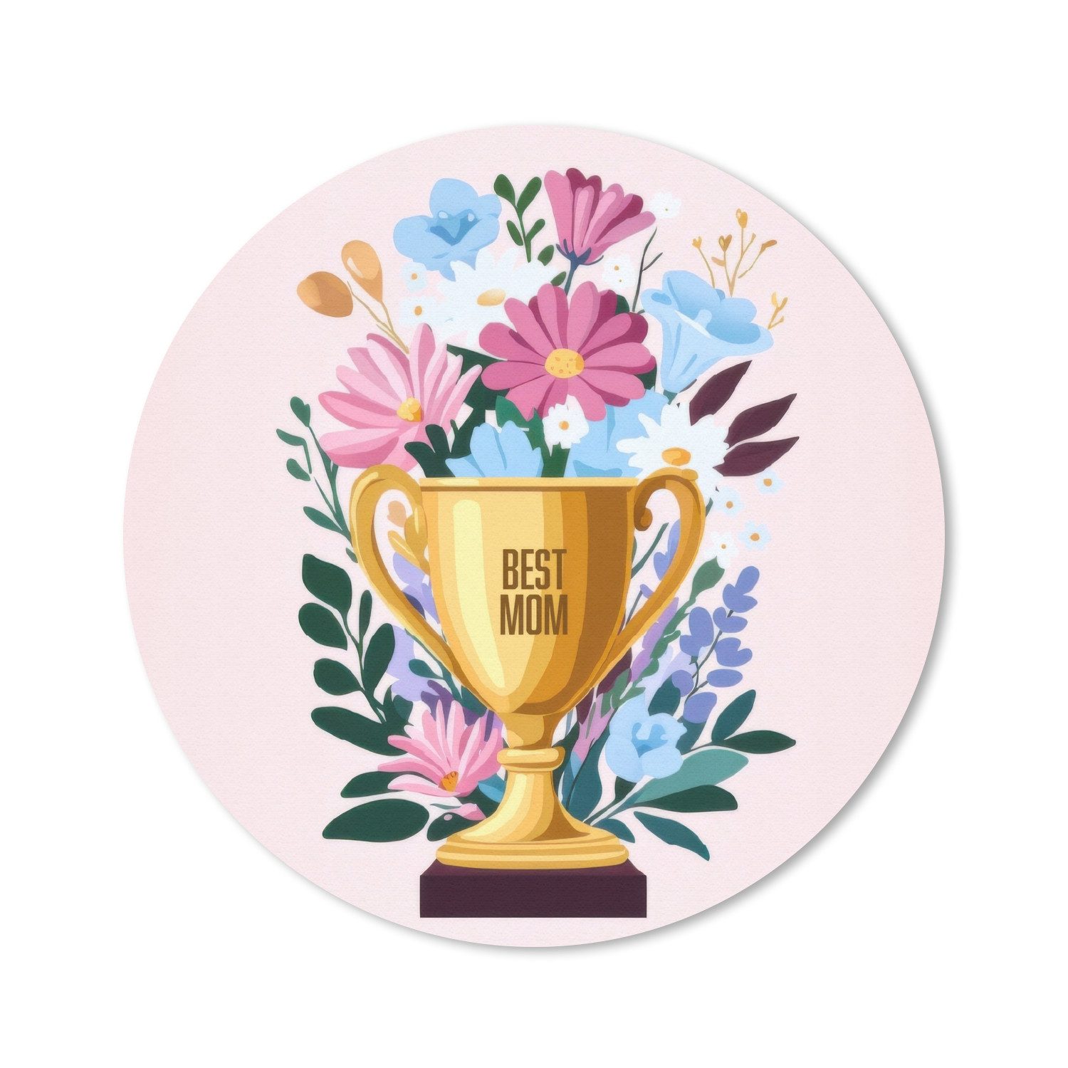 MuchoWow Mauspad Trophäe - Beste Mutter - Blumen - Bunt (1-St), Gaming, Rutschfester Unterseite, Mausunterlage, Rund 50x50 cm