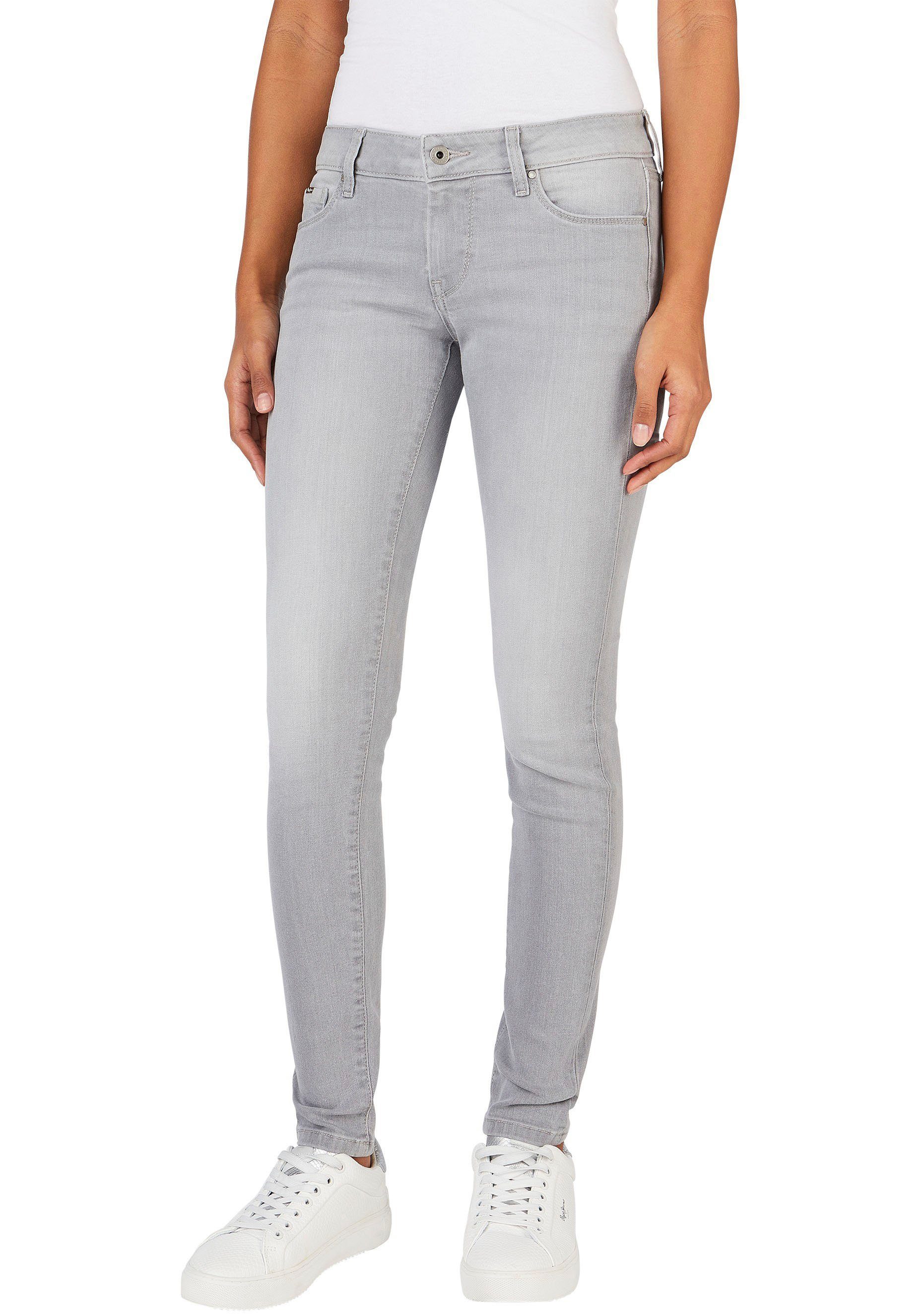 light im Jeans Bund grey mit und 5-Pocket-Stil SOHO Skinny-fit-Jeans Stretch-Anteil 1-Knopf Pepe