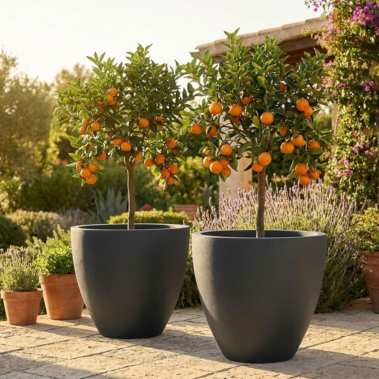 Prosperplast Pflanzkübel Ethick Pflangefäß rund Ø 58 cm Graphit 86L Blumentopf edles Design (2 St., 1er-Set & 2er-Set & 3er-Set), 58,0 x 50,0 cm Kunststoff-Pflanzkübel/Wasserauslass/UV-beständig