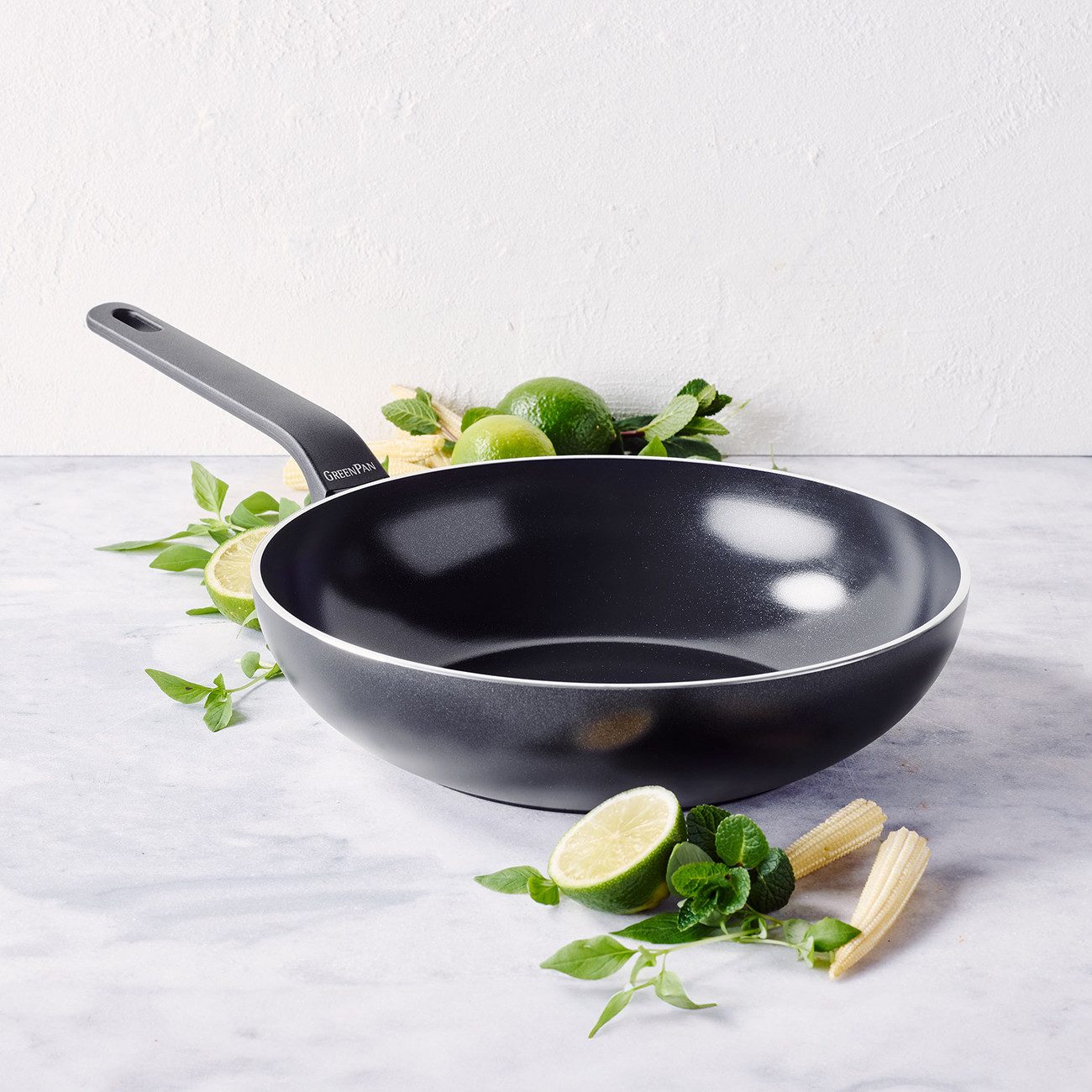 GREENPAN Wok Green Pan Essence Wok 28cm schwarz Antihaft Aluminium, Aluminium, Kratzfest, langlebig, Induktion, Backofengeeignet, Ø 28 cm