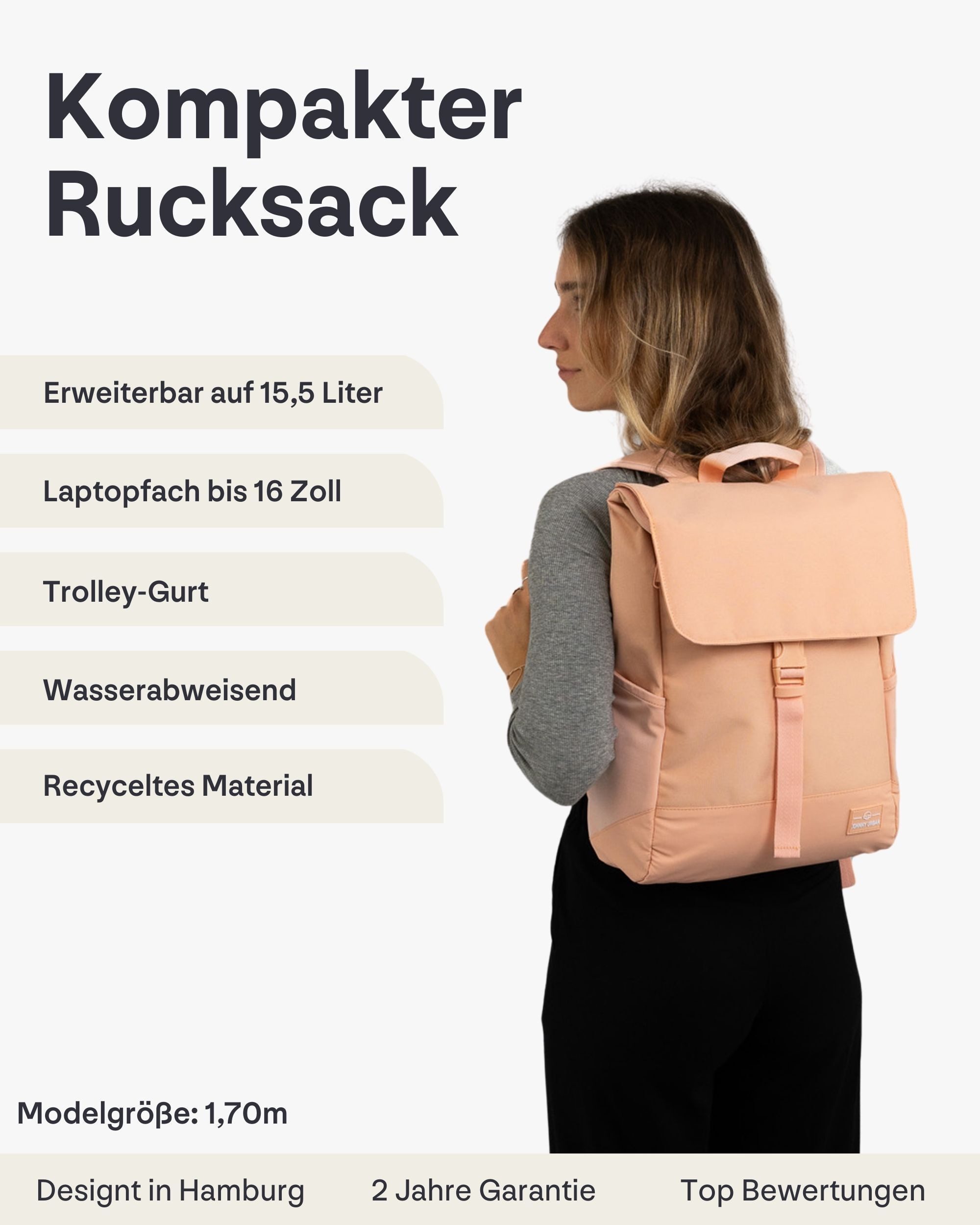 Johnny Urban Cityrucksack MIKA, Rolltop Damen Herren, Laptop Fach (1-tlg), Flexible Größe, Gepolstertes Laptopfach, Wasserabweisend