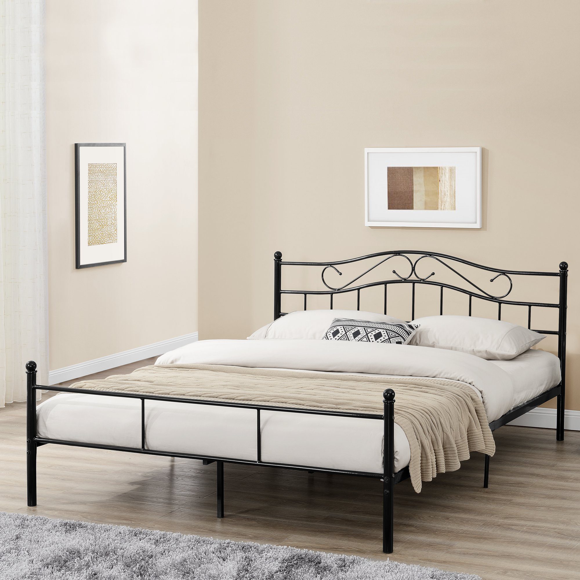 en.casa Metallbett, »Damur« Bett 200 x 160 cm schwarz, matt