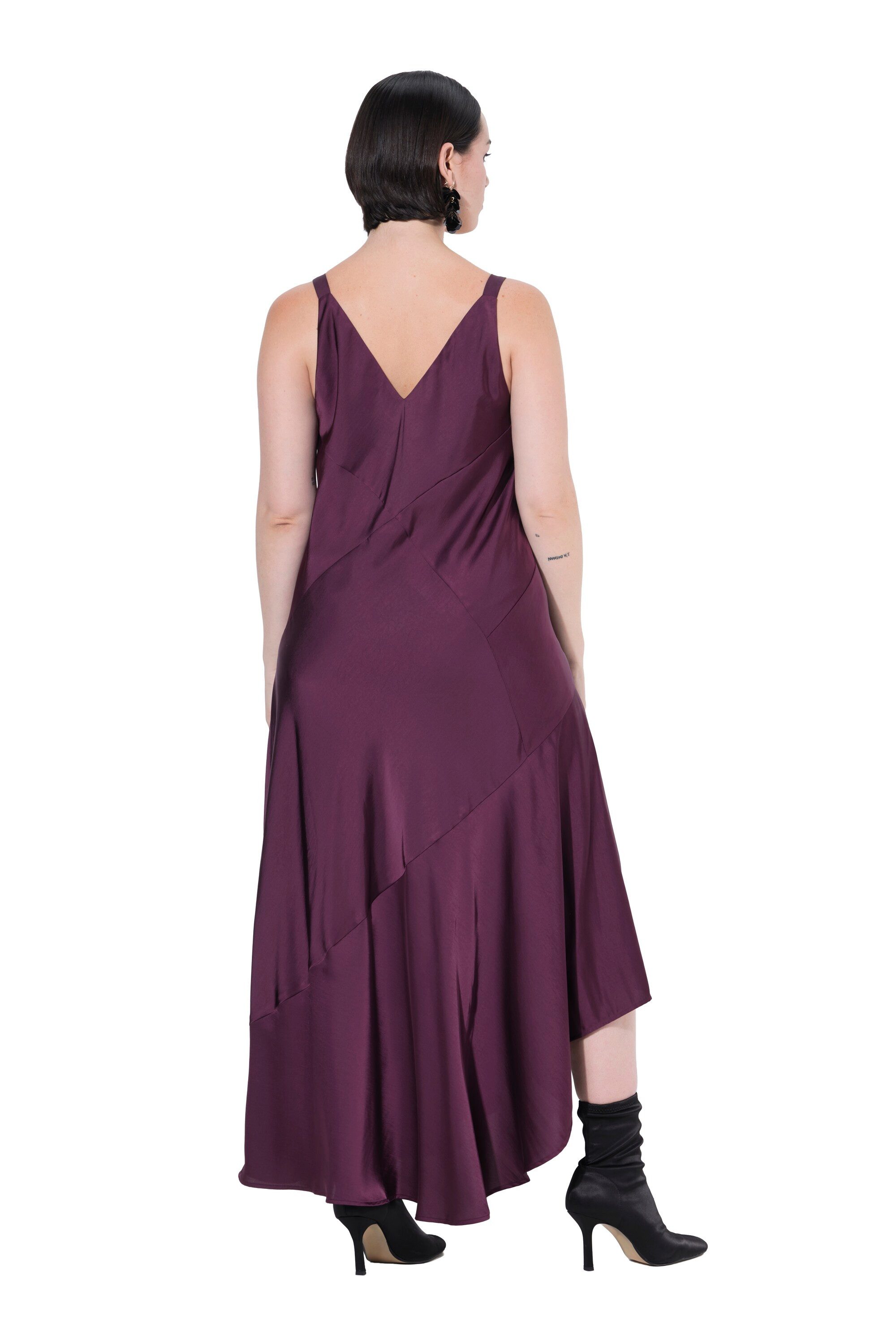 Ulla Popken Cocktailkleid Satin-Maxikleid A-Linie V-Ausschnitt ärmellos