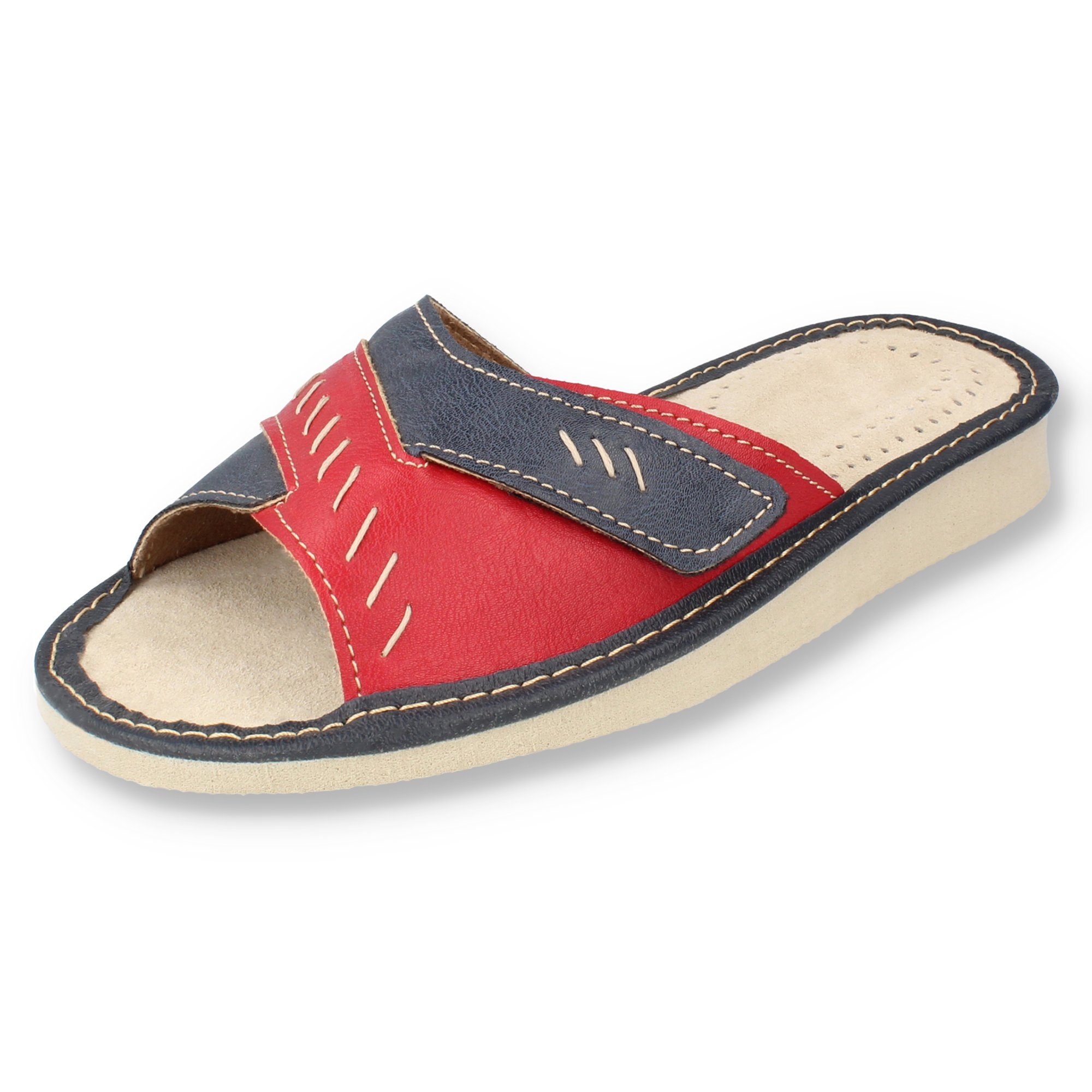 filsko Beja offene Pantoletten Damen Hausschuh dekorativer Klettverschluss