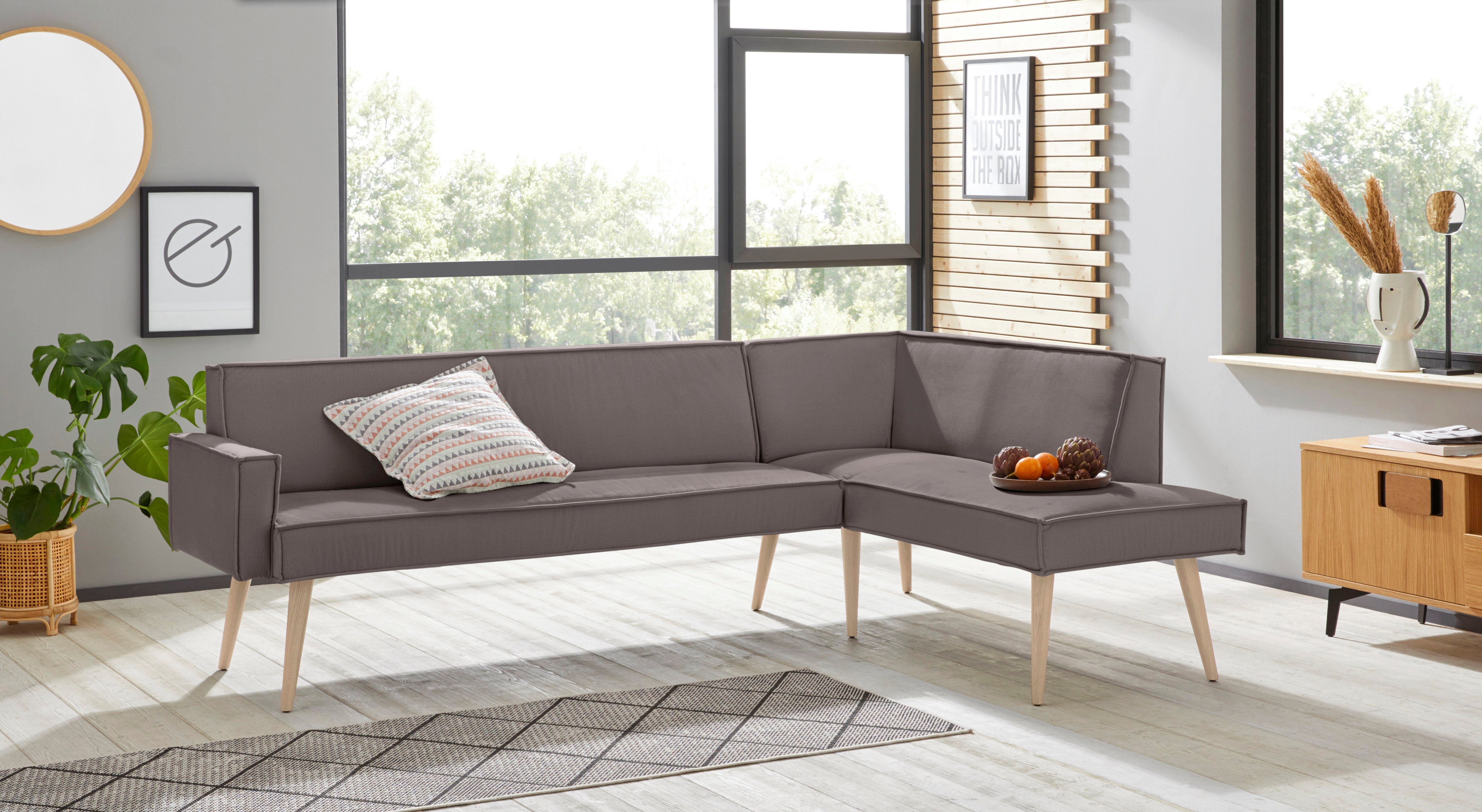 exxpo - sofa fashion Eckbank Lungo, moderne Kedernaht, bequem und elegant, hoher Holzfuß, hochwertige Detailverarbeitung, frei im Raum stellbar