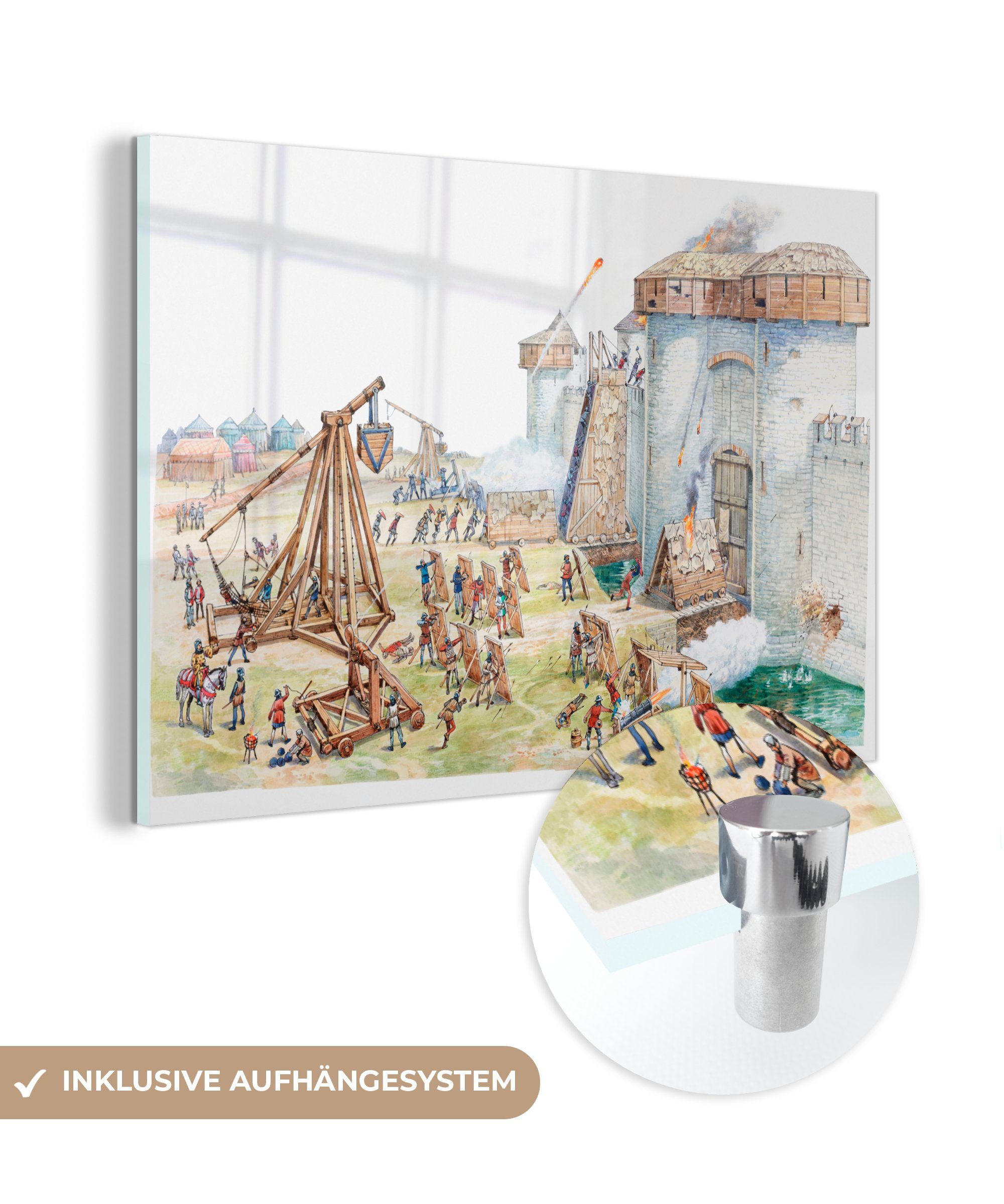 MuchoWow Acrylglasbild Illustration einer mittelalterlichen Burg, (1 St), Acrylglasbilder Wohnzimmer & Schlafzimmer